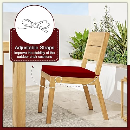 Miniatura 5 de Cozyide Cojines para sillas de exterior, cojines de asiento de patio impermeables con correas ajustables, cojines cuadrados para sillas de patio