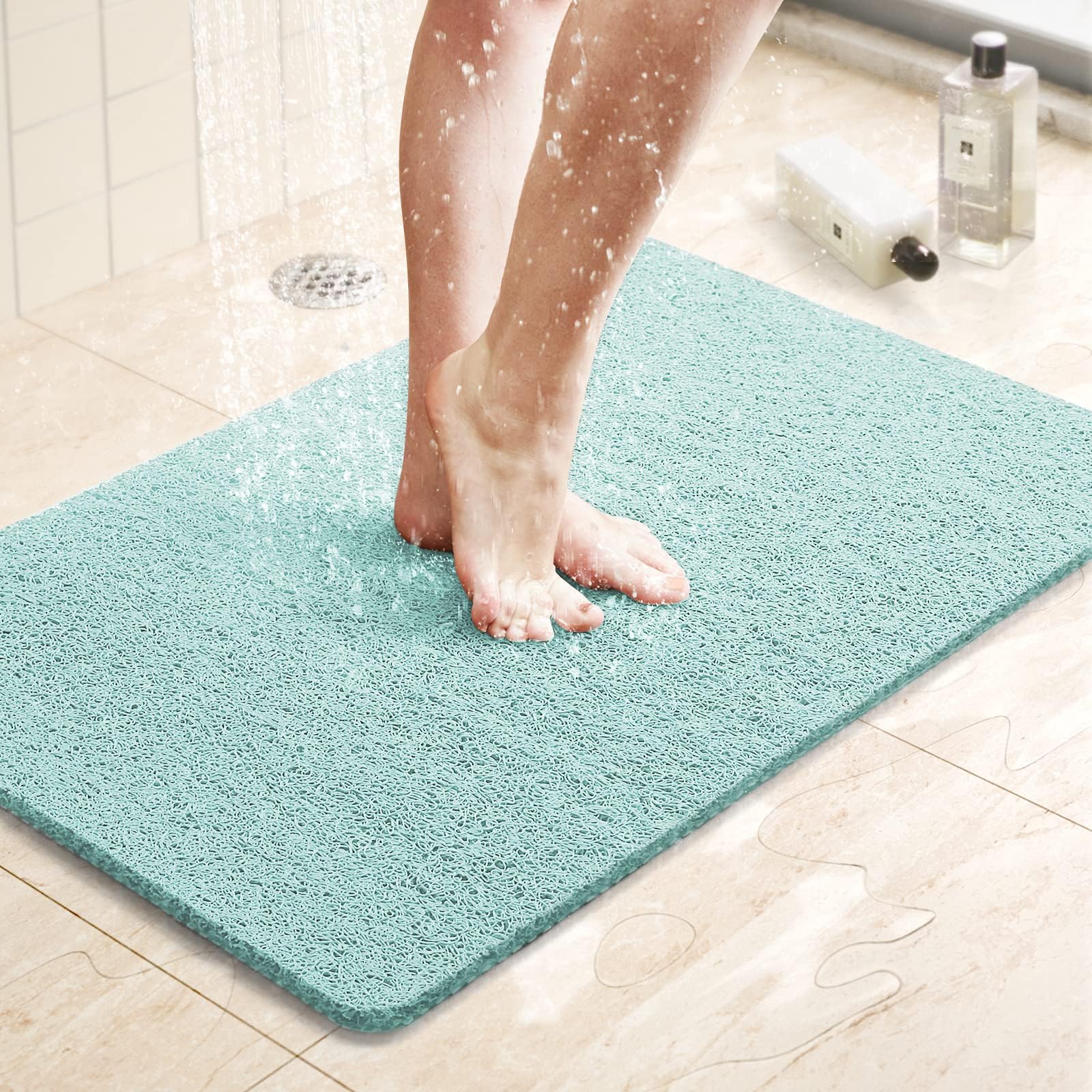 LuxStep Duschmatte, Badewannenmatte, 61 x 40,6 cm, rutschfeste Badematte mit Ablauf, schnell trocknende PVC-Luffa-Badematte für Badewanne, Dusche, Badezimmer (phthalatfrei, grün)