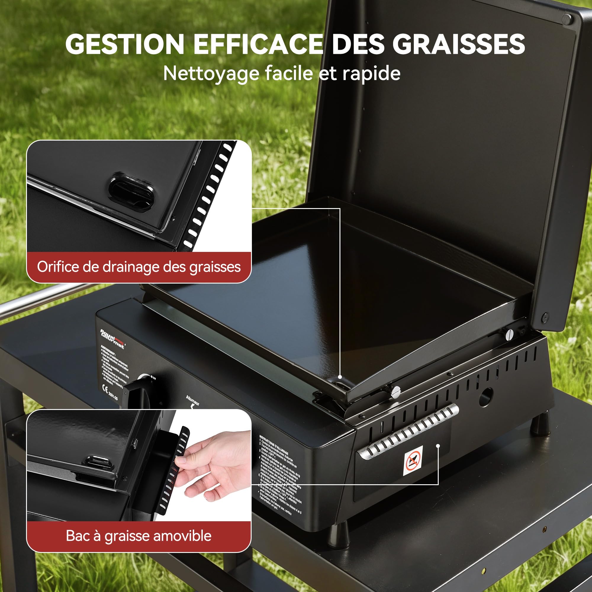 Royal Gourmet Plancha à Gaz Portable avec 2 Brûleurs de 2,5 KW, Plancha Gaz Exterieur avec Plaque de Cuisson Émaillée, Barbecue Gaz avec Pieds Réglables pour Jardin et Camping
