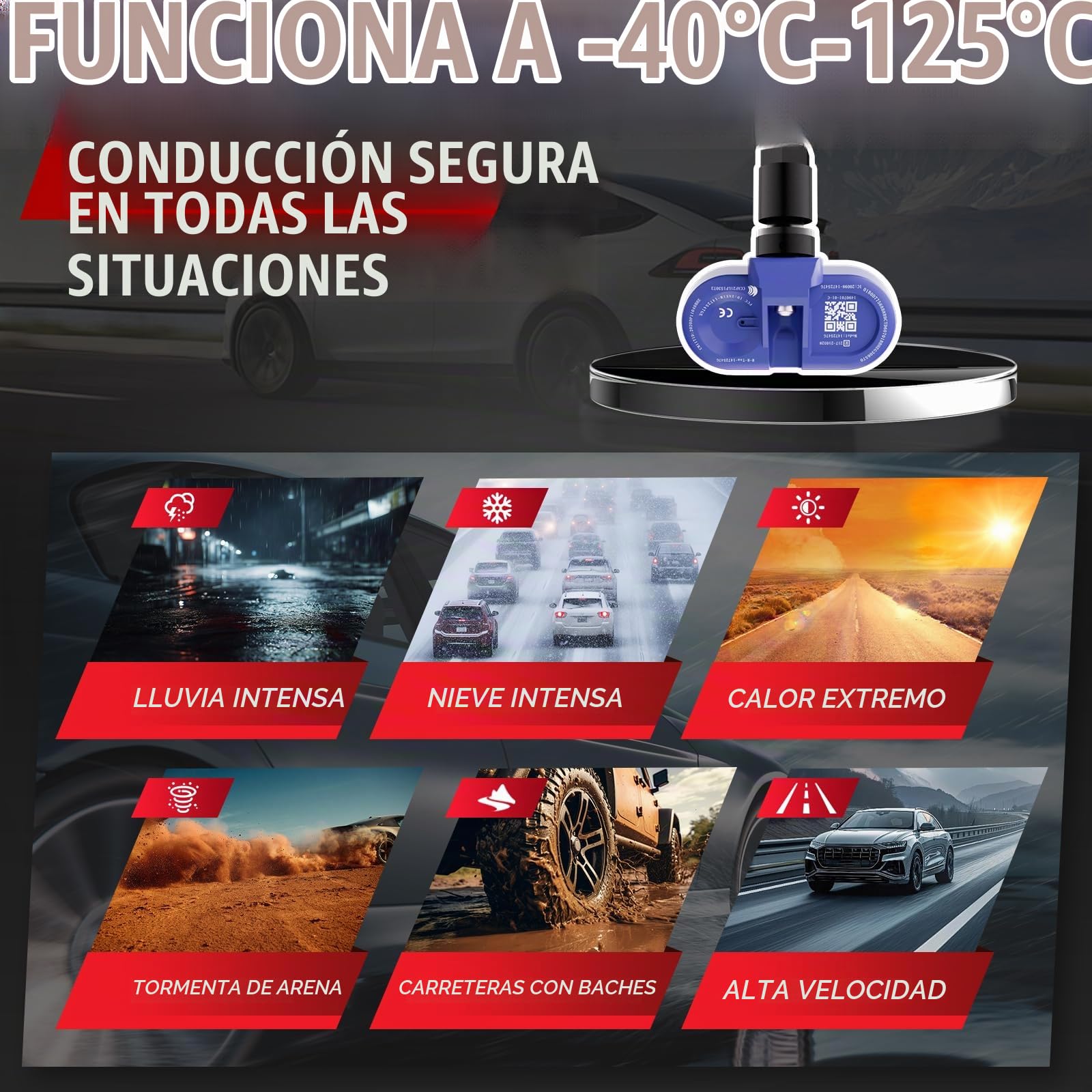 CARORAV Sensor TPMS Tesla, Sistema de Monitorización de Presión de Neumáticos Bluetooth apto para 2020 2021 2022 2023 2024 2025 Tesla Model S, Model X, Model Y, Model 3, Juego de 4 Reemplaza 1472547G