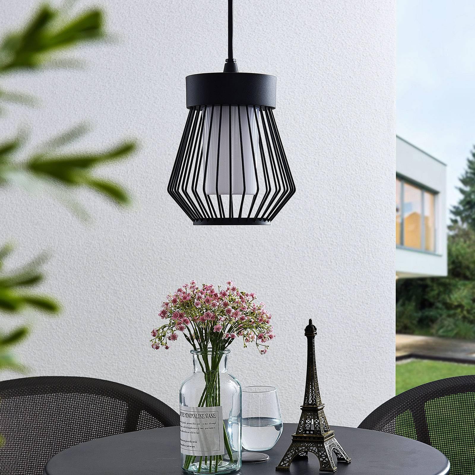 Lindby lámpara colgante de exterior en blanco, negro, luminaria suspendida | ip44 protección contra salpicaduras, e27, vintage para terraza, balcón