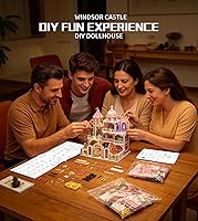 Vista 5 de Roroom Kit de casa en miniatura para bricolaje, kit de rincón de libro del castillo de Windsor con luz LED, rompecabezas de madera 3D, kit de casa