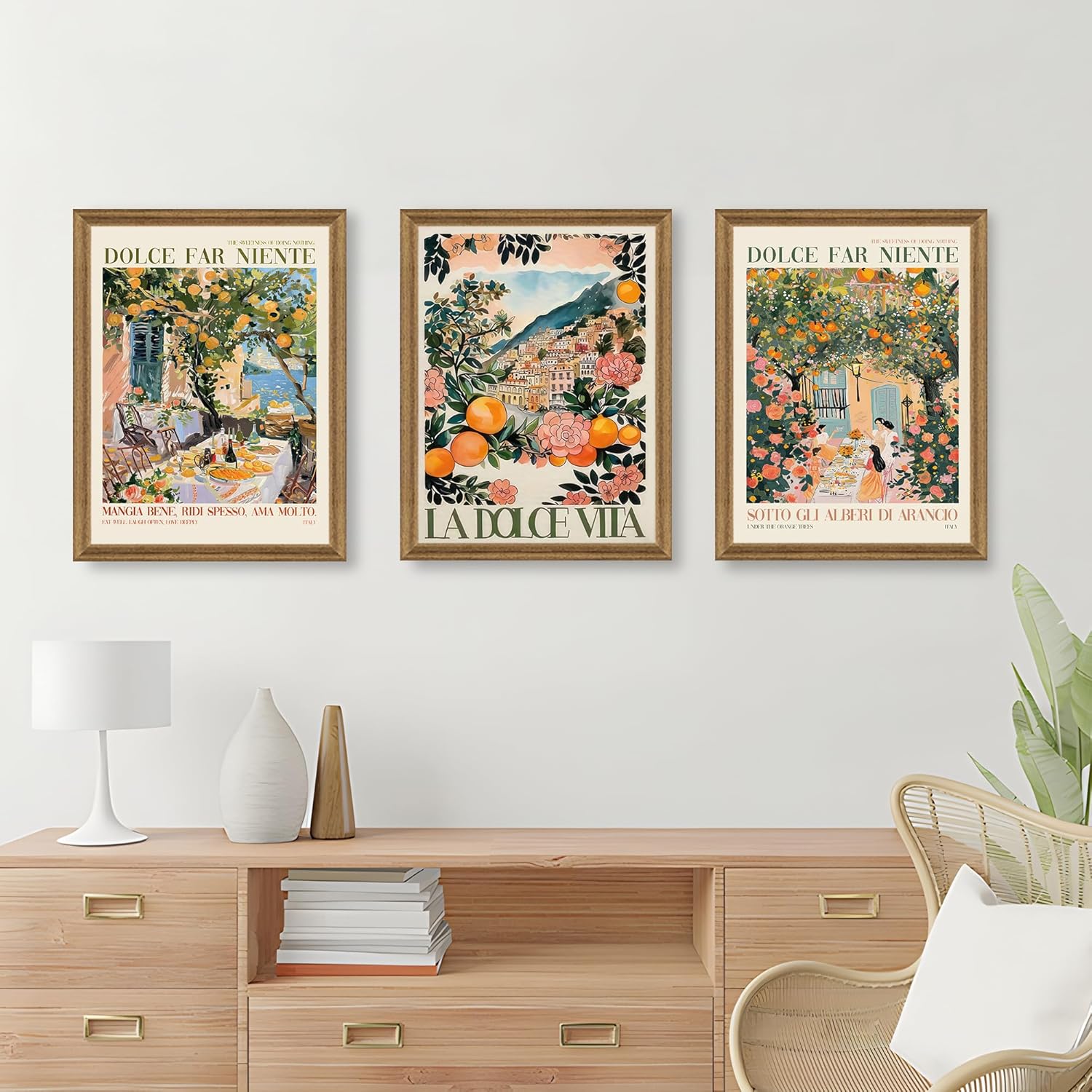 Ovczax Italy Amalfi Coast Wall Art Decor Framed Italian City Canvas Painting Italy Landscape Poster Mediterranean Prints for Dining Room Kitchen Living Room 12x16In