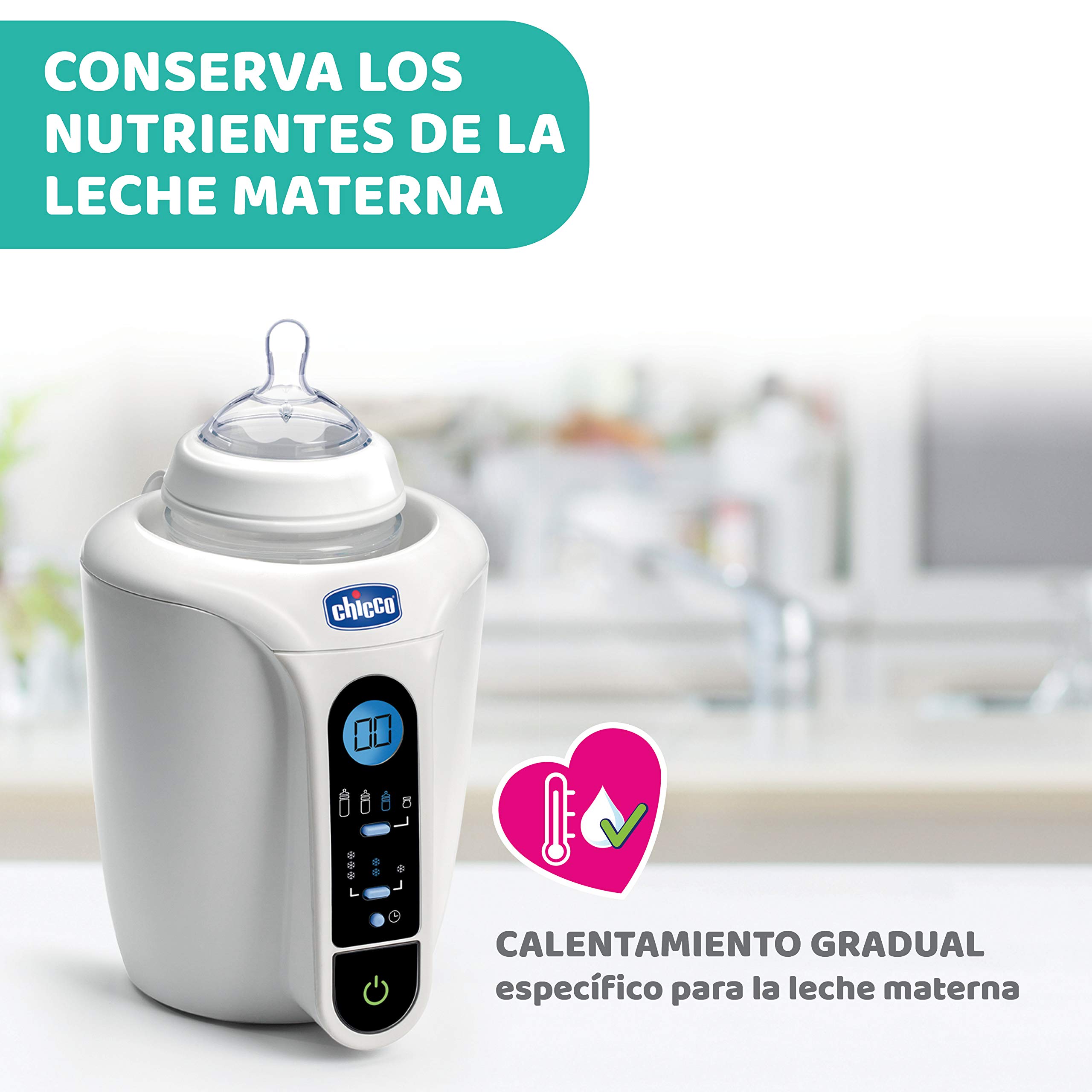 Chicco Calienta Biberones Digital, Calentador de Alimentos y Biberones para Bebés con 12 Programas, Calienta a la Temperatura adecuada, Temporizador y Función de Descongelación, para Potitos, Blanco