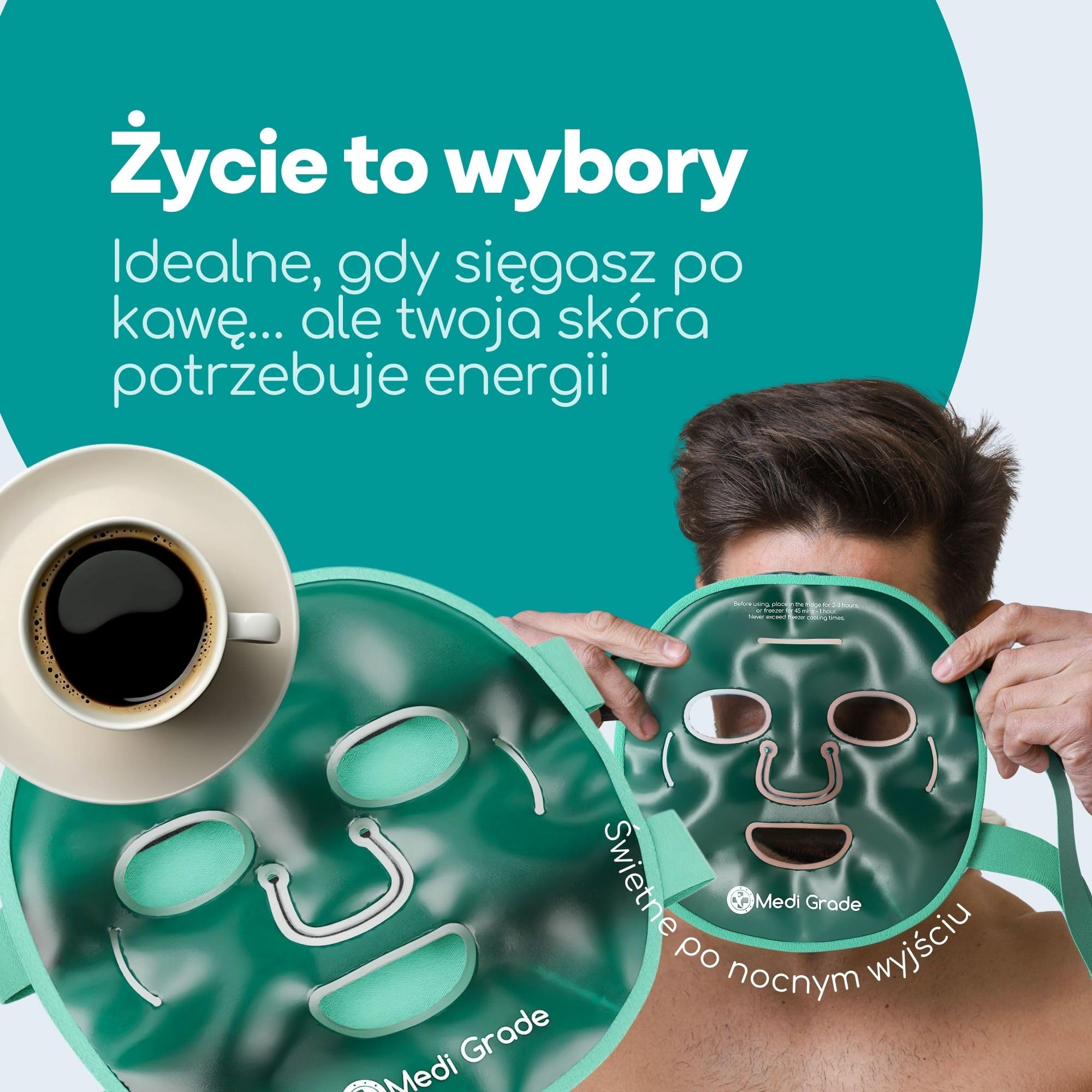 Medi Grade Zestaw Chłodzącego Żelu z 1 Maską z Lycry i Etui – Maska Lodowa na Twarz przeciw obrzękom i cieniom pod oczami – Kojąca Maska na Twarz do relaksu i regeneracji