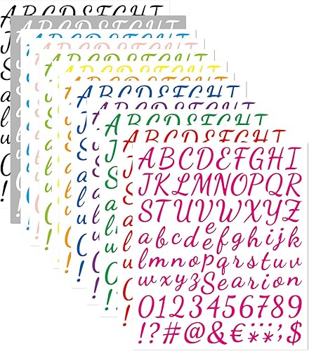 Miniatura 10 de 1224 calcomanías de letras, 12 hojas de calcomanías del alfabeto de 0.8-1.6 pulgadas, calcomanías de vinilo autoadhesivas de números y alfabeto