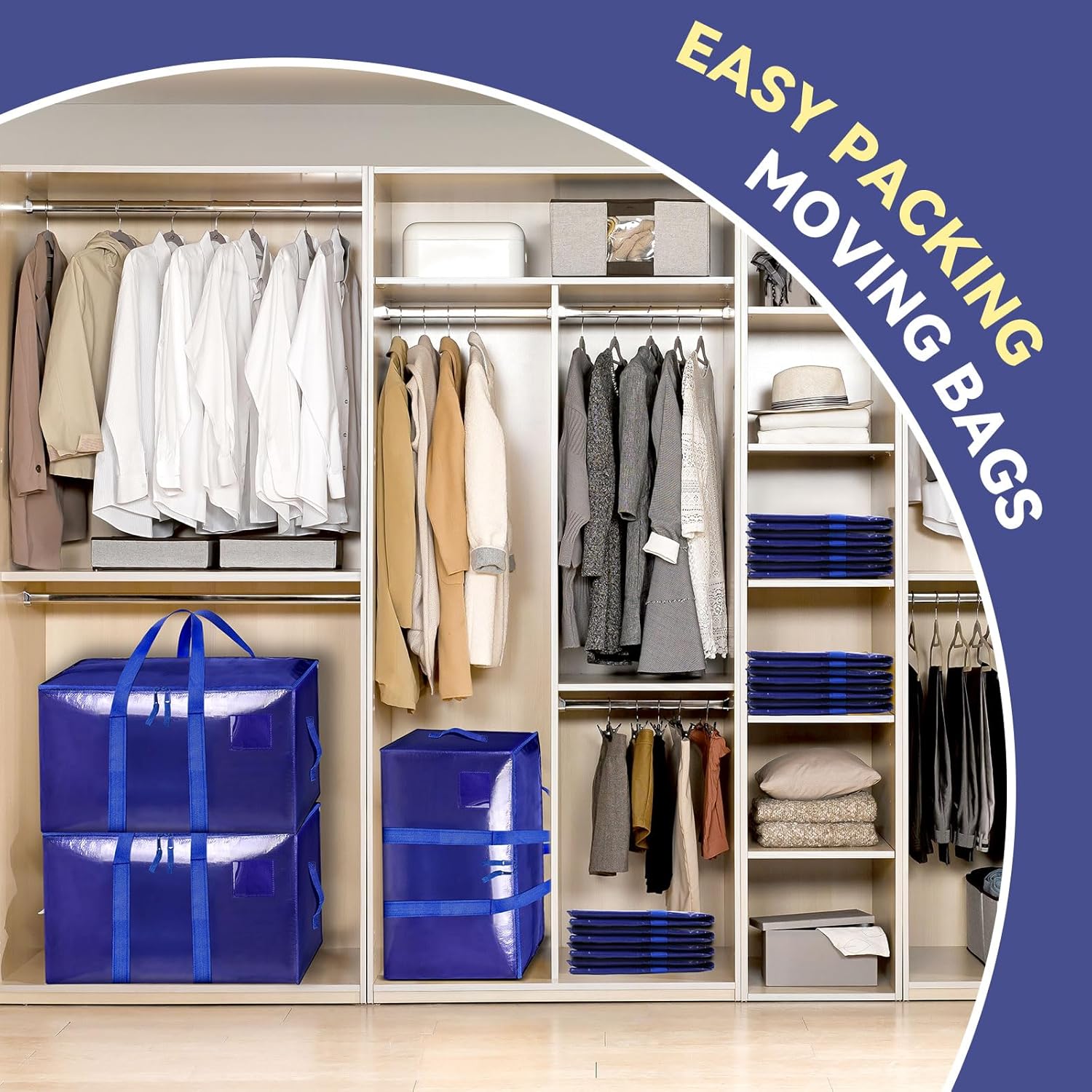 6 Pack Moving Bags, Moving Boxes & Storage Bins Alternative, Storage Bags with Dual Zippers & Wrap Around Handles, Totes for Storage, Dorm Room Packing Moving Supplies