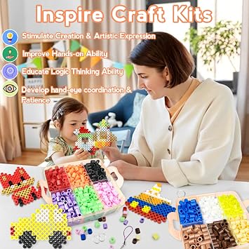10MM Fuse Beads Kit - 12 Colors XL Fuse Beads Set with Storage Box, Pegboards, Ironing Papers and Accessories,DIY Craft Kits for Kids Age 3+, Arts and Crafts Gifts for Girls & Boys Christmas Birthday