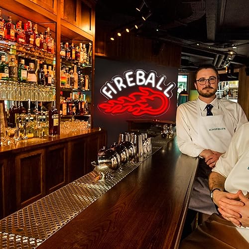 Miniatura 4 de AHlove FIREBALL - Letrero de neón de whisky, letrero de luz LED de neón de 17 x 10 pulgadas, letrero decorativo de barra abierta alimentado por USB