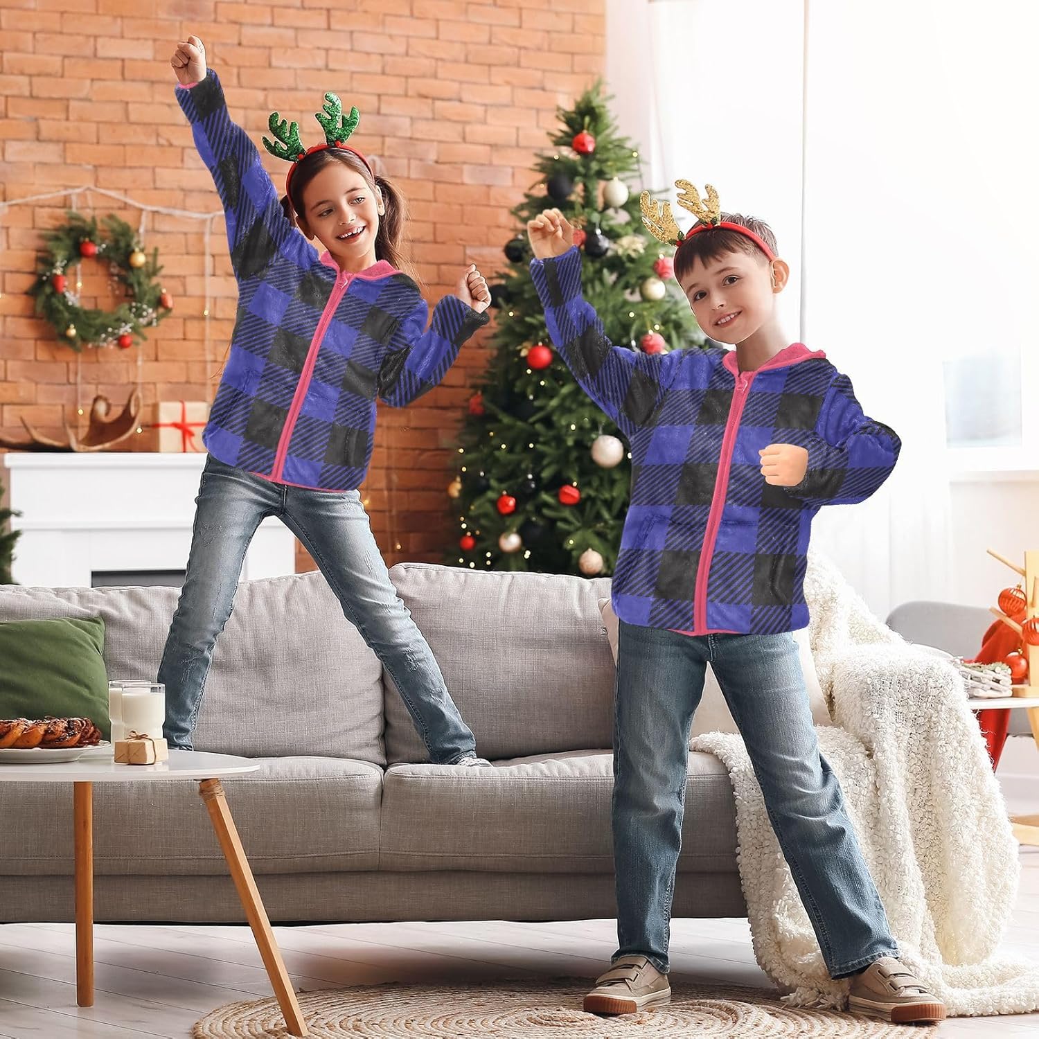 GuoChe Black Blue Plaid Toddler Girl Sherpa Jacket