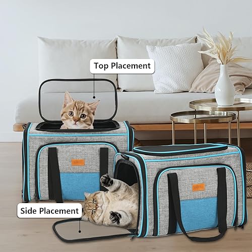 Miniatura 4 de FUNNIU Transportador para gatos, aprobado por la aerolínea TAS de lados suaves para gatos medianos y grandes, 3 lados expandible, portátil,
