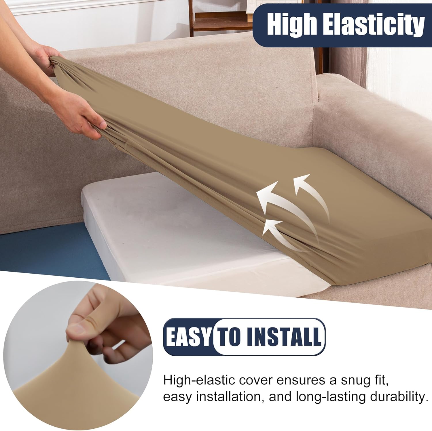 Patio Stretch Cushion Covers, Chair Cushion Covers& Sofa Replacement Slipcovers for Patio Furniture Cushion Covers, Washable Reusable Furniture Protector (4, Khaki)