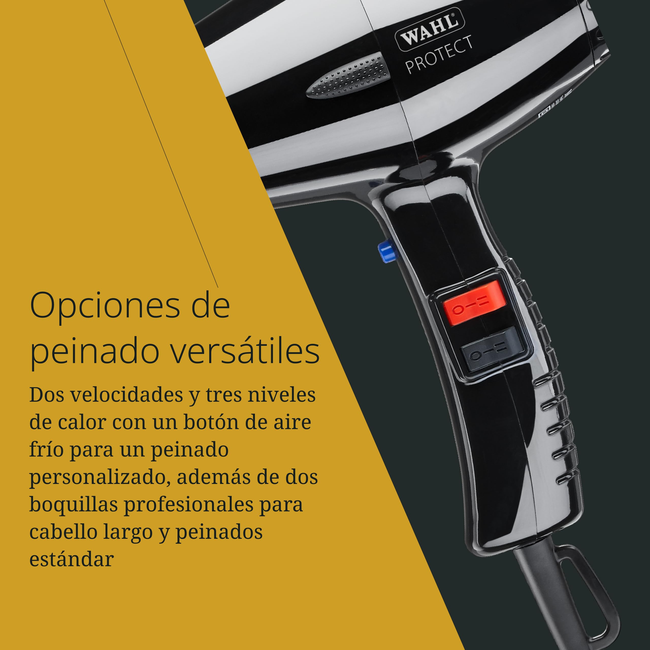 Moser Protect, Secador de Pelo Profesional Potente, 1500 W | Secador 1500 W, Motor de CA de Larga Duración, Cerámica-Turmalina, 2 Velocidades y 3 Niveles de Calor, Filtro Extraíble