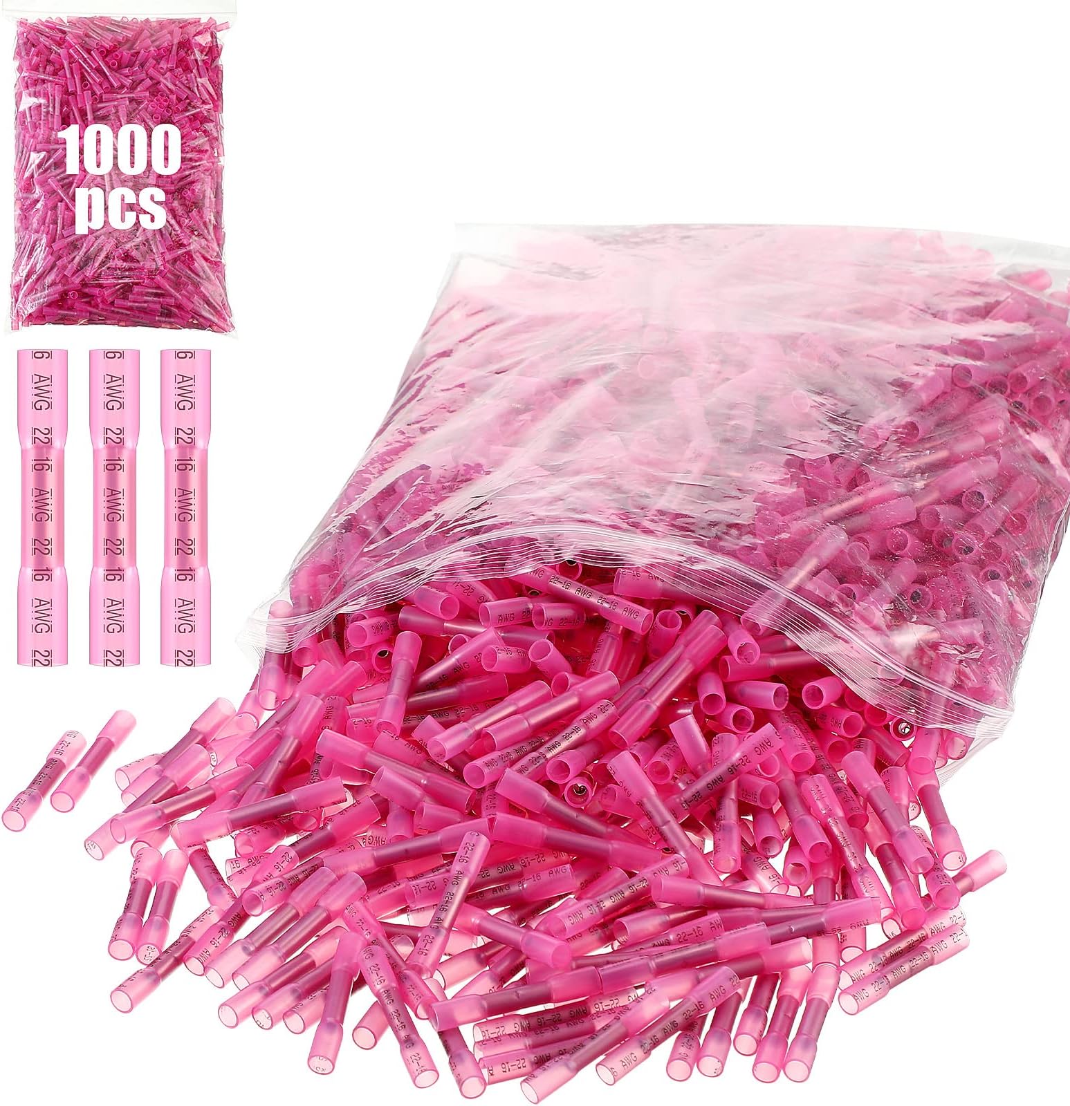 Frienda 1000 Pcs Heat Shrink Butt Connectors, Marine Grade Insulated Crimp Wire Connectors, Heat Shrink Wire Connectors, Suitable for - Boats, Automotive, Industrial, Home (Red, Awg 22-16)