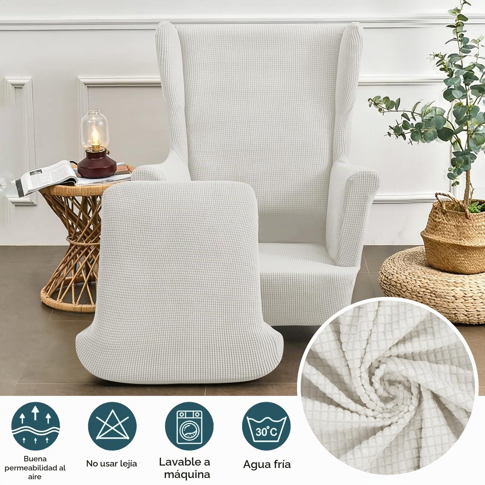 Bocguy Fundas Sillon Orejero, Funda para Silla Wingback para Taburete Otomano Funda De Sofá Relax 2 Piezas con Funda De Cojín, Fundas Protector De Butaca para Dormitorio, Recepción, Club