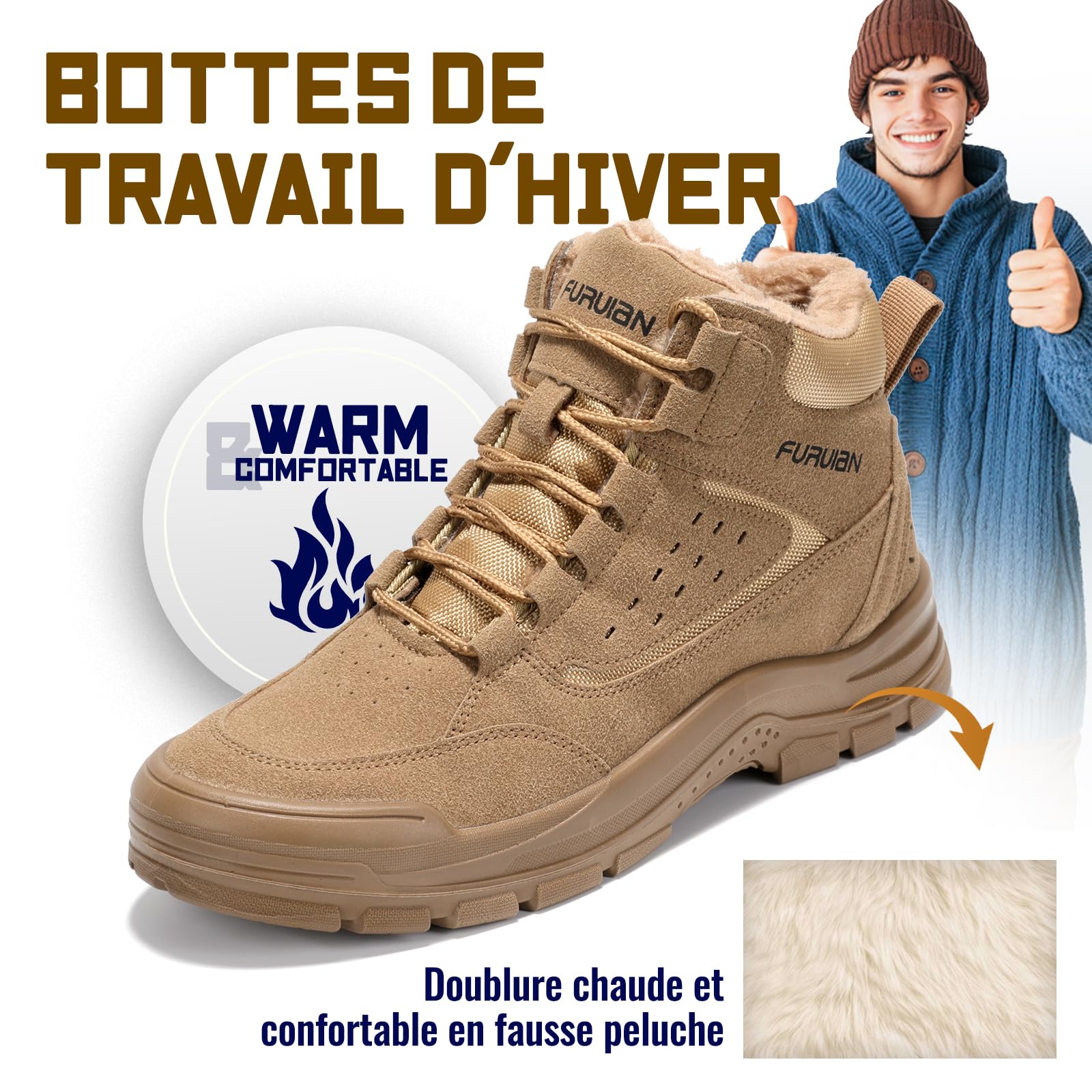 Furuian Sicherheitsstiefel mit Stahlkappe Herren Leicht Arbeitsschuhe Winter Damen rutschfest Sicherheitsschuhe Stahlkappe Arbeitsschuhe Herren Winter Damen Weich