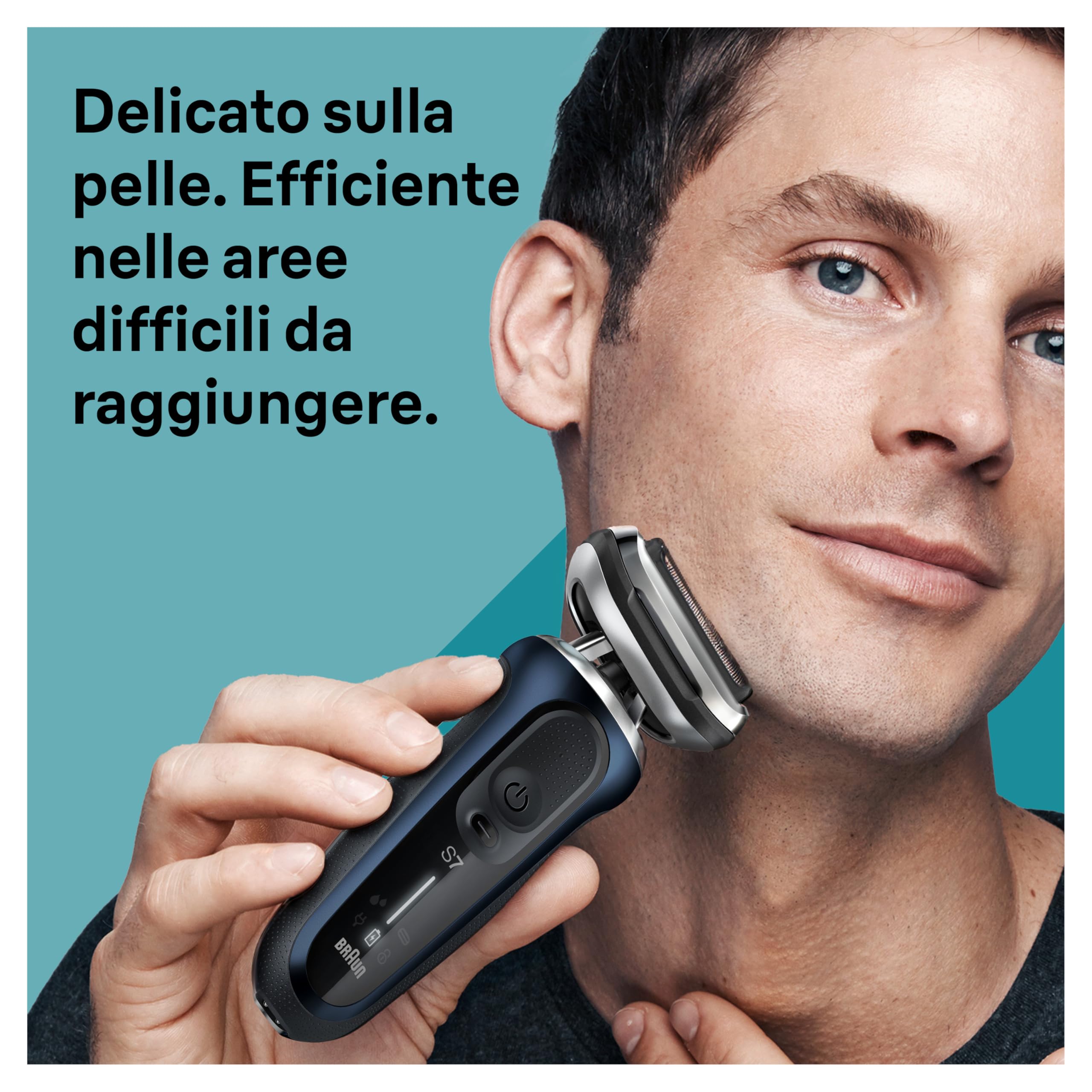 Braun Series 7 Regolabarba Uomo, Rasoio Elettrico Barba, Rifinitore di Precisione Easyclick, 360° Flex, Wet&Dry, Ricaricabile, Custodia da Viaggio, Senza Fili, Idea Regalo, 71-B1200s Blu