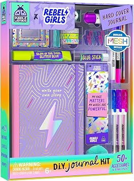 Girls Creative Gift Kit Ages 8-12 - DIY Journal Kit for Girls with Hard Cover by Rebel Girls, 10 9 Year Old Girl Birthday Gifts, Tweens and Teens Scrapbook Story Writing Activity with 50+ Accessories