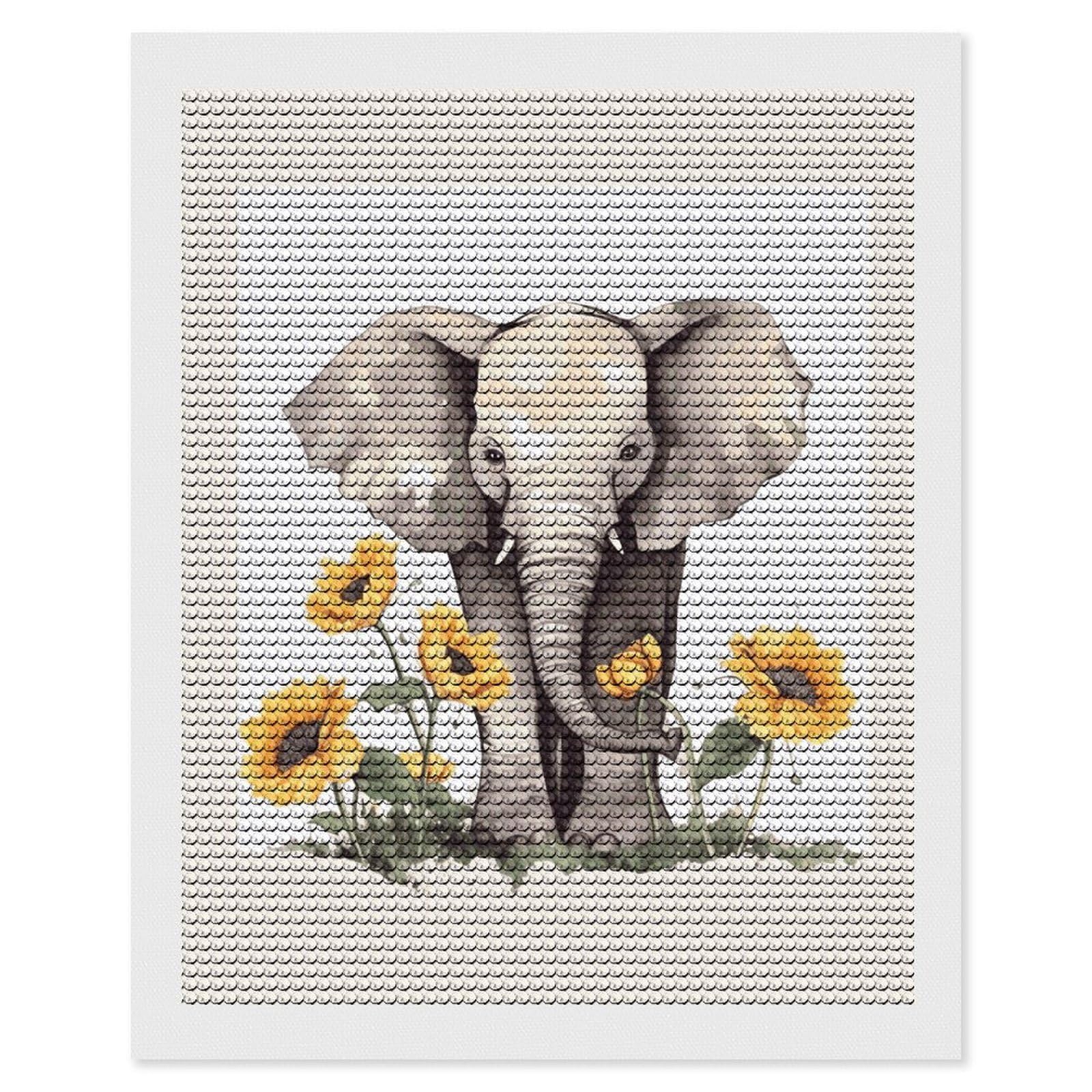 FodPand Diamond Art Kits for Adults, 5D Aurora Diamond Painting Kits for Beginners, Elephant and Sunflower DIY Full Drill Dots Gem Art Paint Crafts for Home Wall Decor 16"x20"