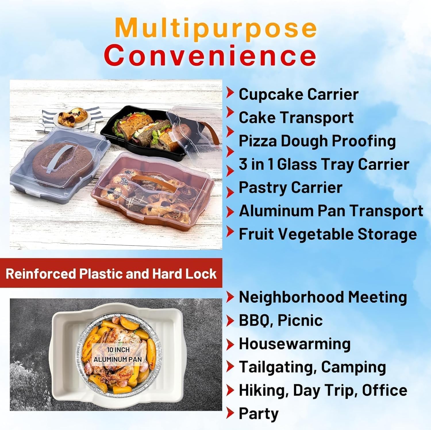 Cupcake Cake Muffin Tray Carrier, 4 in 1 Casserole Containers Holder with Lid, Pie Cupcake Carrier 24 Count, Travel Storage, Versatility Round Square Rectangular Oven Tray Carrying (Dark Grey)