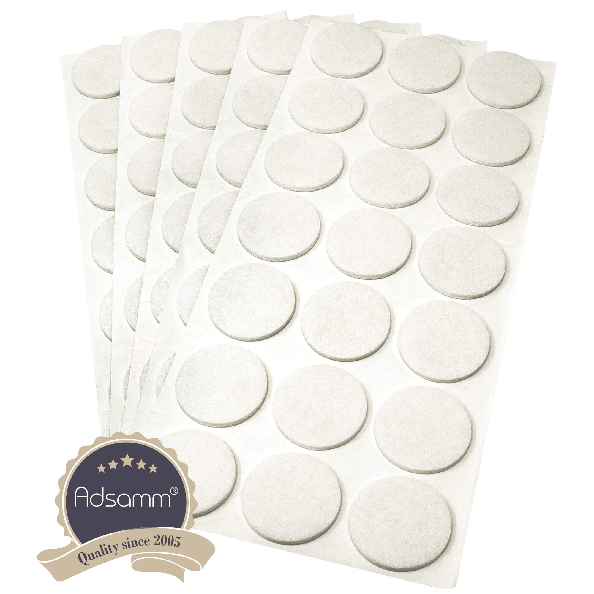 Adsamm 105 x self-Adhesive Felt Pads White 1 18 30 mm Round 0 138 3 5 mm Thick — view 2