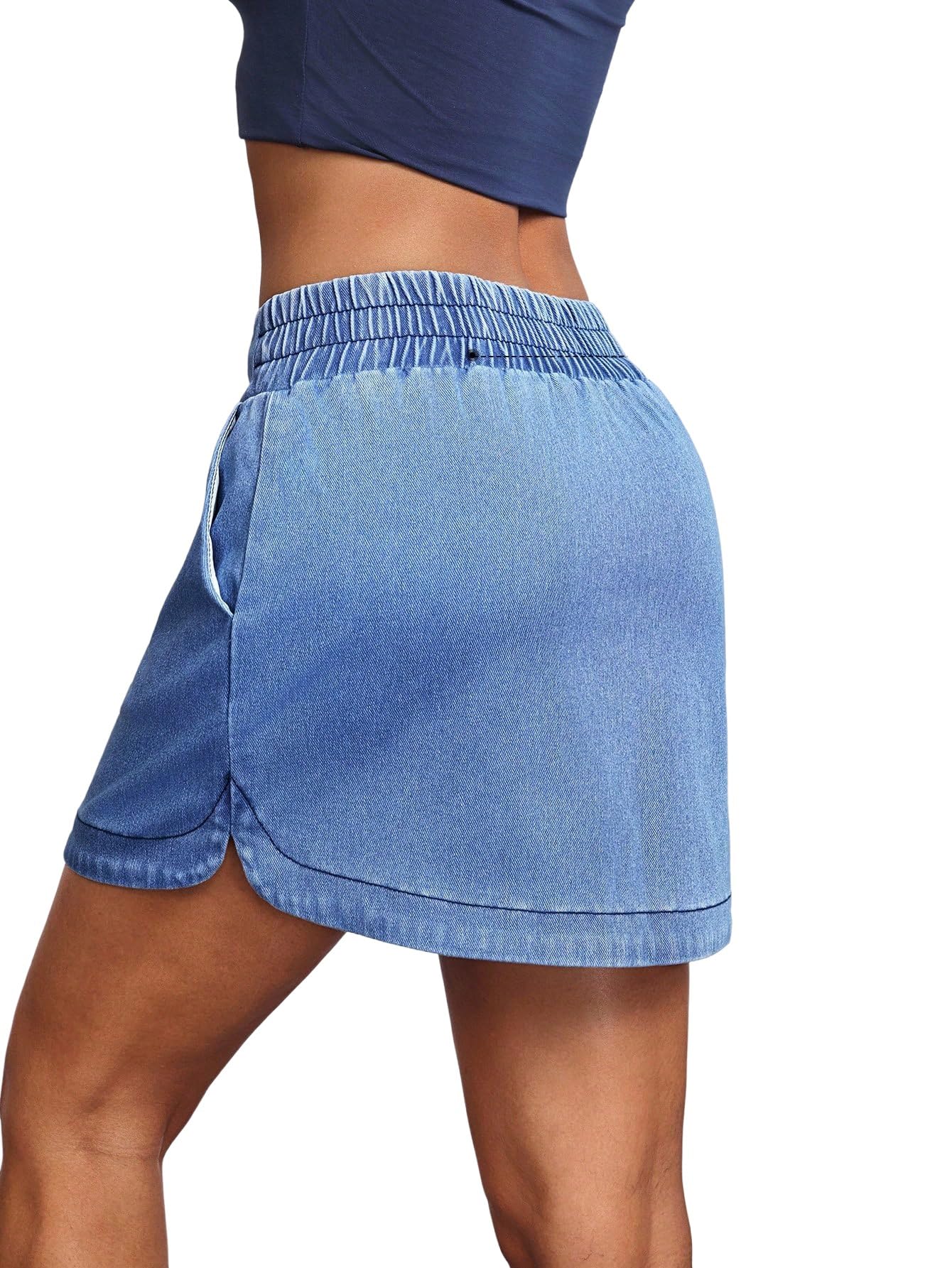 SOLY HUX Elegante gonna in jeans da donna in denim, mini gonna da tennis a vita alta con elastico in vita, gonna estiva con tasche, per il tempo libero