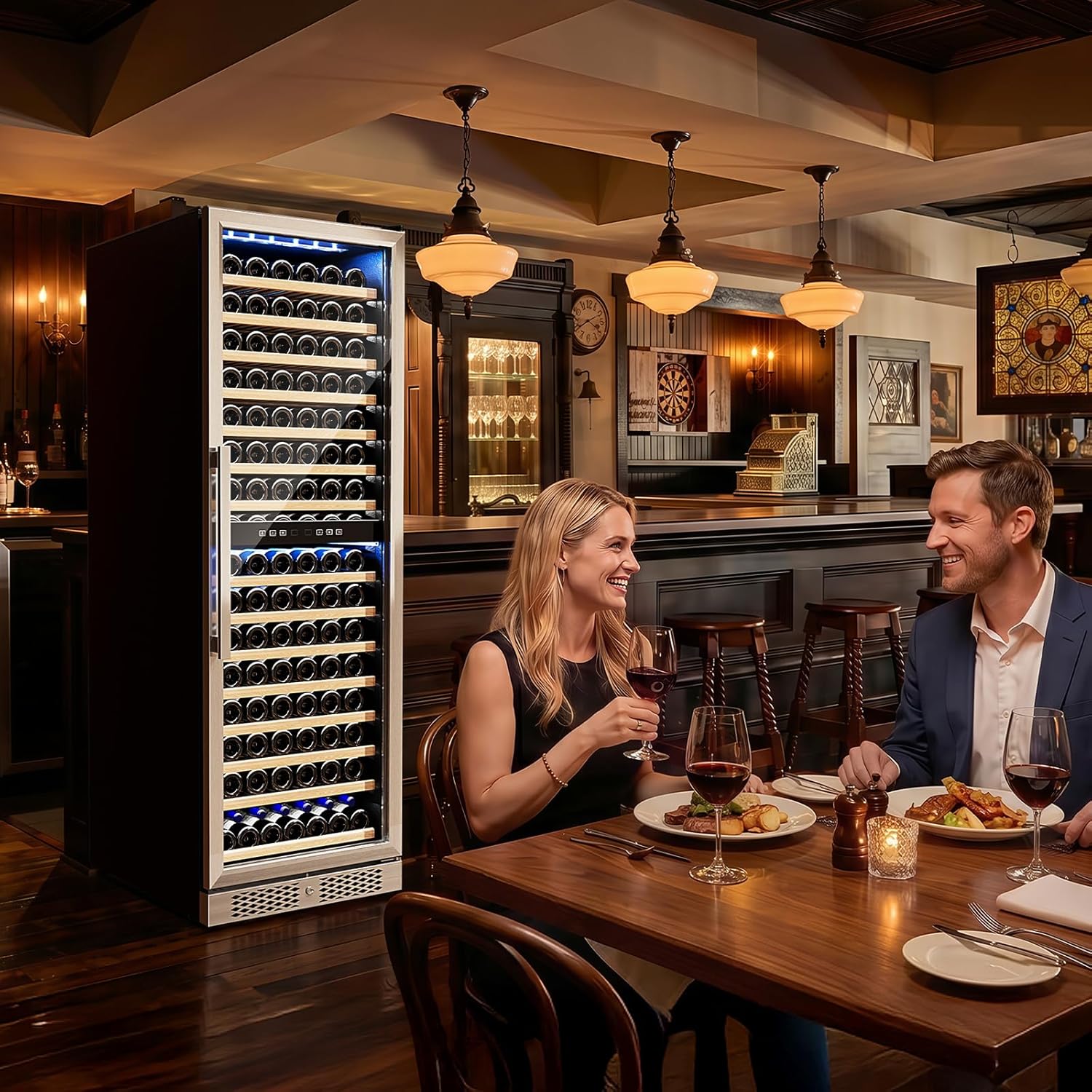 ROVSUN 160 Bottles Dual Zone Wine Cooler Refrigerator, 24'' Built-in Wine Fridge with Compressor & Fan-forced, Large Capacity Wine Chiller with Touch Panel Control for Wine Enthusiast, Restaurant