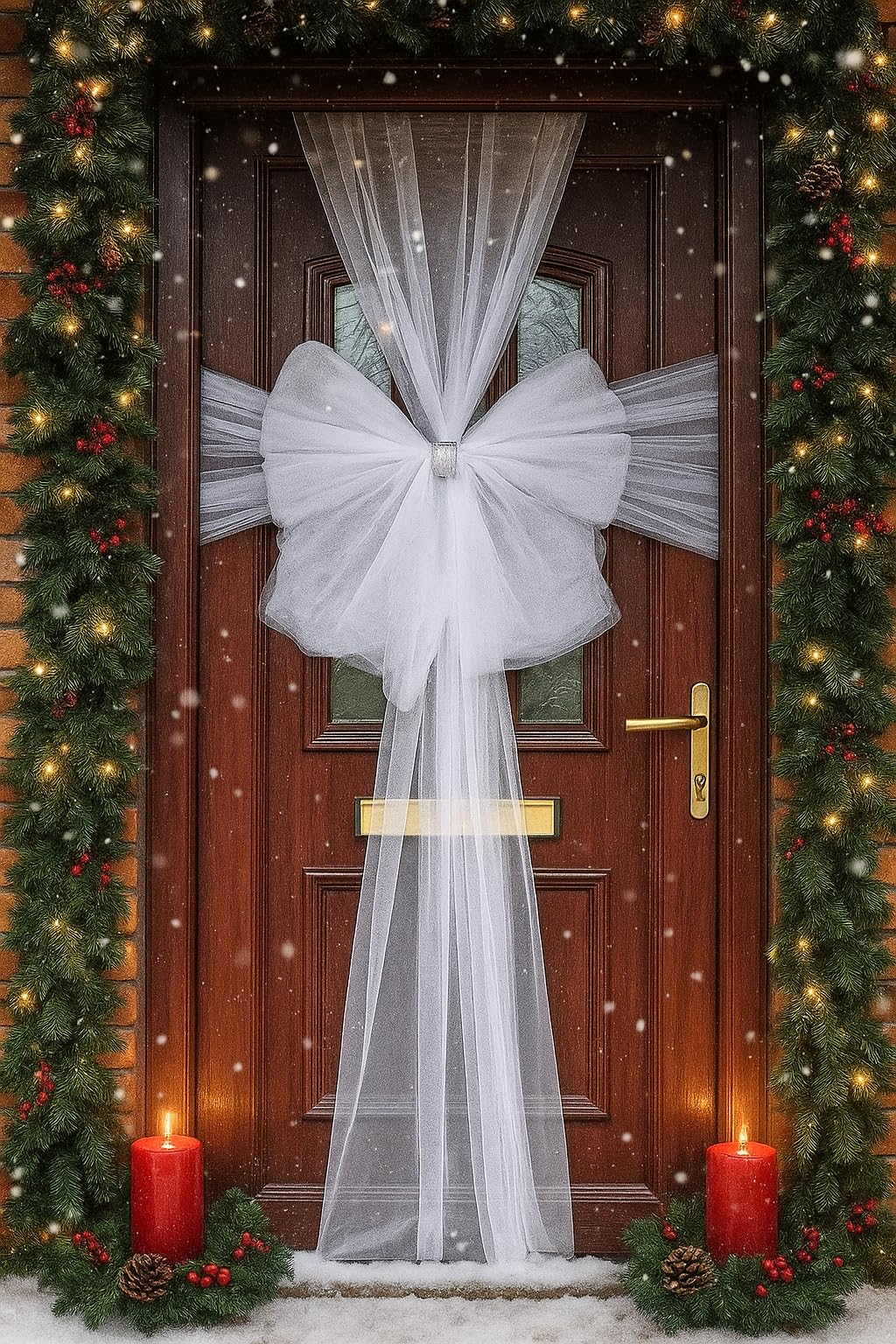 Marco Paul Interiors Silver Bow Marco Paul Silver Christmas Door Bow - Large Diamante Festive Decoration For Front Door -Readymade Silver Christmas Bows - Indoor Outdoor Holiday Décor Alternative To Wreath