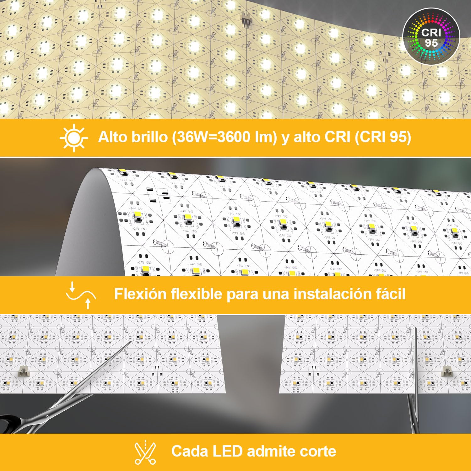 Retroiluminación LED suaves Luz cálida 3000K 24V 36W, Panel LED Regulable Compatible con Alexa, Luz Flexible con Mando y Control por APP, 50x25 cm para Mármol, Ónix y Encimeras de Cuarzo (4 Pack)