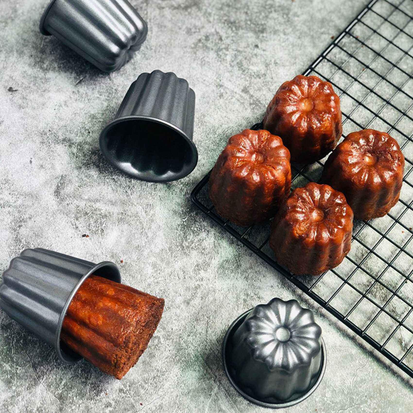 Moule à Canele, Coupe à Muffins à Cannele, Moule à Cannele Antiadhésif 12 Pièces Canneles Gris-Noir