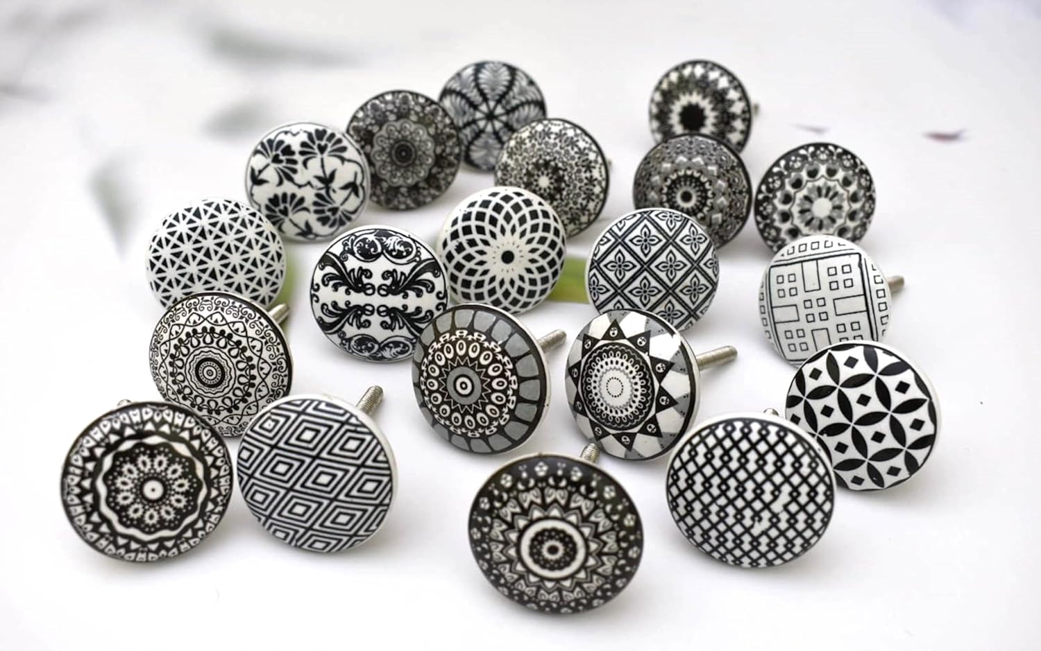 Set of 20 Black & White Ceramic Knobs Kitchen Cabinet Drawer Knobs Hardware Handmade Knobs Cabinet Knobs Ceramic Door Knobs