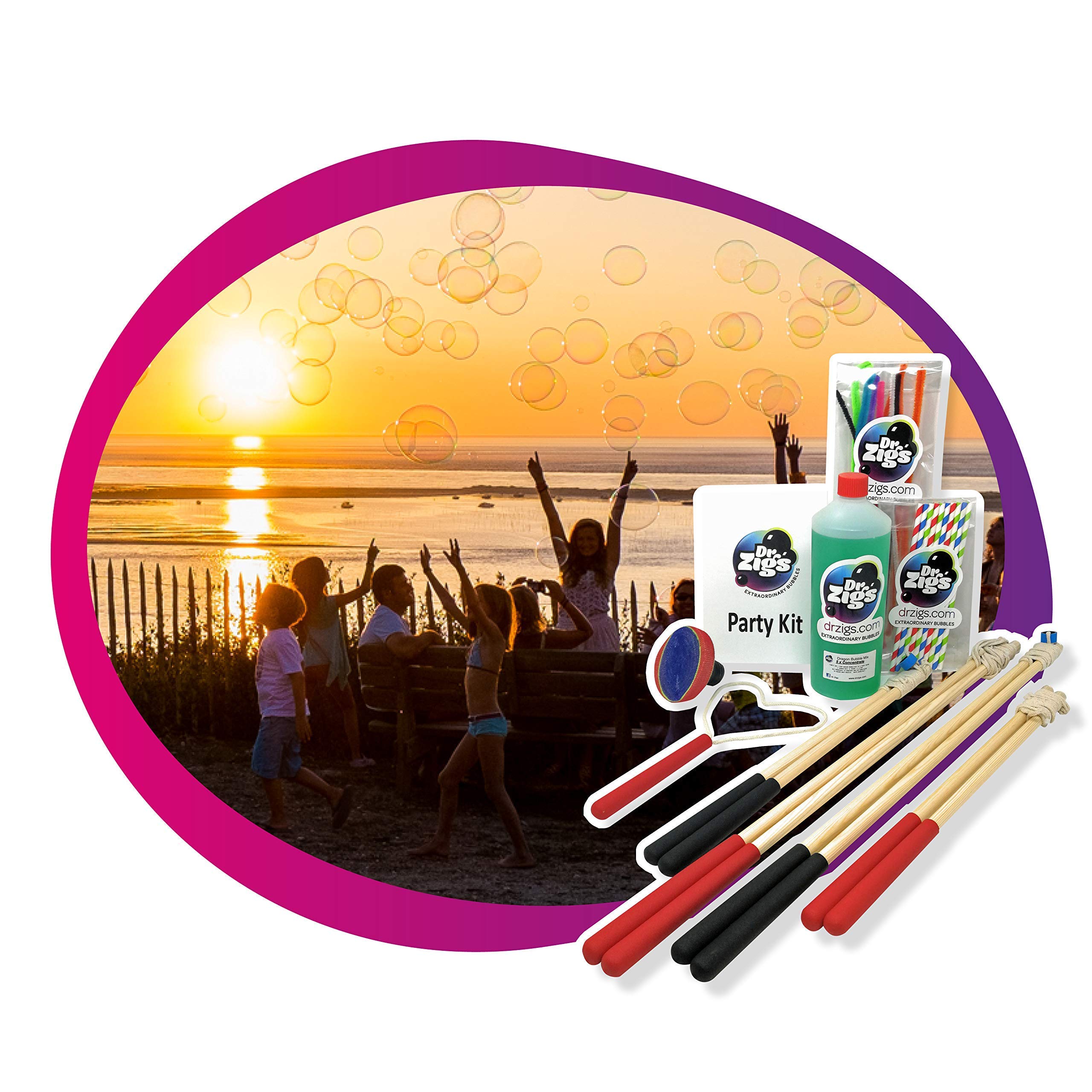 Giant Bubbles. Dr Zigs’ Ultimate Party Kit. XL Bubble Mixture, Wands and Toys for Hours of Fun with Friends. Summer Birthday. Beach Party. Garden Games for Kids & Adults. Outdoor Toys for Boys & Girls
