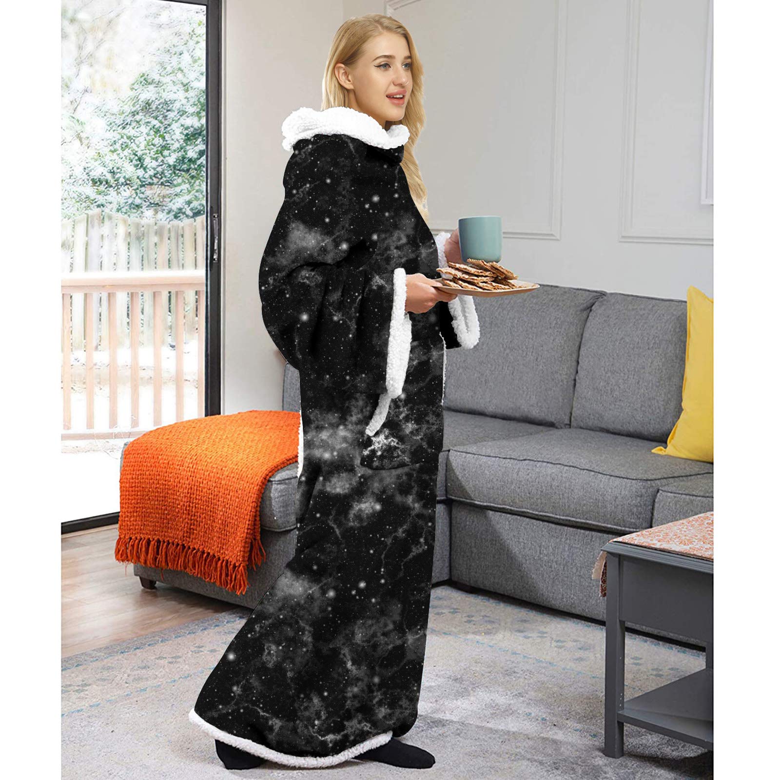Manta Sherpa Ponible Para Adultos, Para Hombre Y Mujer Cómoda Y Calentita Manta Con Mangas, Manta Bata Para El Hogar, Bata Para Ver La Tele Manta De Sofá 003-One size