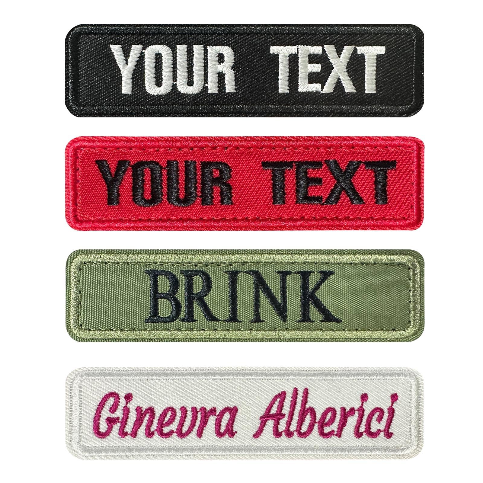 Custom Embroidered Name Patches 2PCS, Iron On Sew On Personalised Clothing Patch Labels for Jackets Aprons Backpacks, Hook and Loop Badges for Uniforms, Dog Harness