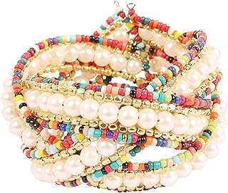 試金石 Indian Bollywood特別なスタイルの細かく絡み合っているマルチカラーガラスビーズ殴打されたメタルビーズのフェックスパール編組フリーサイズデザイナージュエリーカフブレスレットは女性のためのシルバートーンです。