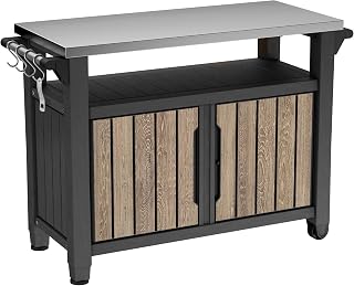 Unity XL Outdoor Entertainment Cart with Wood‑Look Finish, 78‑Gallon Patio Storage Cabinet, Food Prep Station, Stainless‑Steel Top for BBQ, Grill, Patio, Deck & Backyard, Ashwood