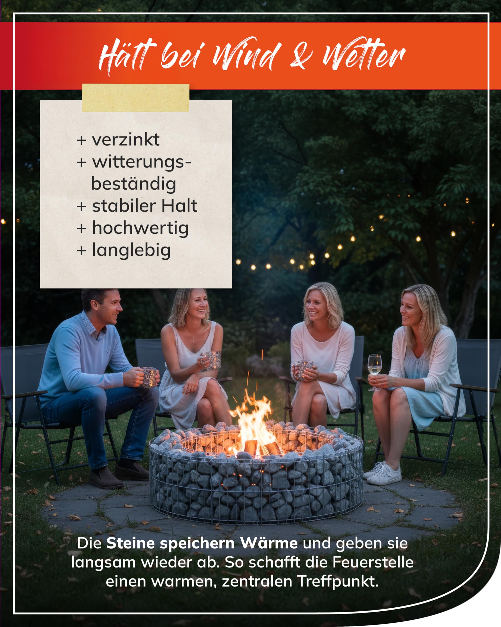 bellissa - Gabione-Feuerstelle (Ø 73 cm, H 21 cm) für Garten & Terrasse – Feuerstelle Outdoor aus Gabionengitter – geeignet für Feuerschale, Feuertonne oder Feuerkorb
