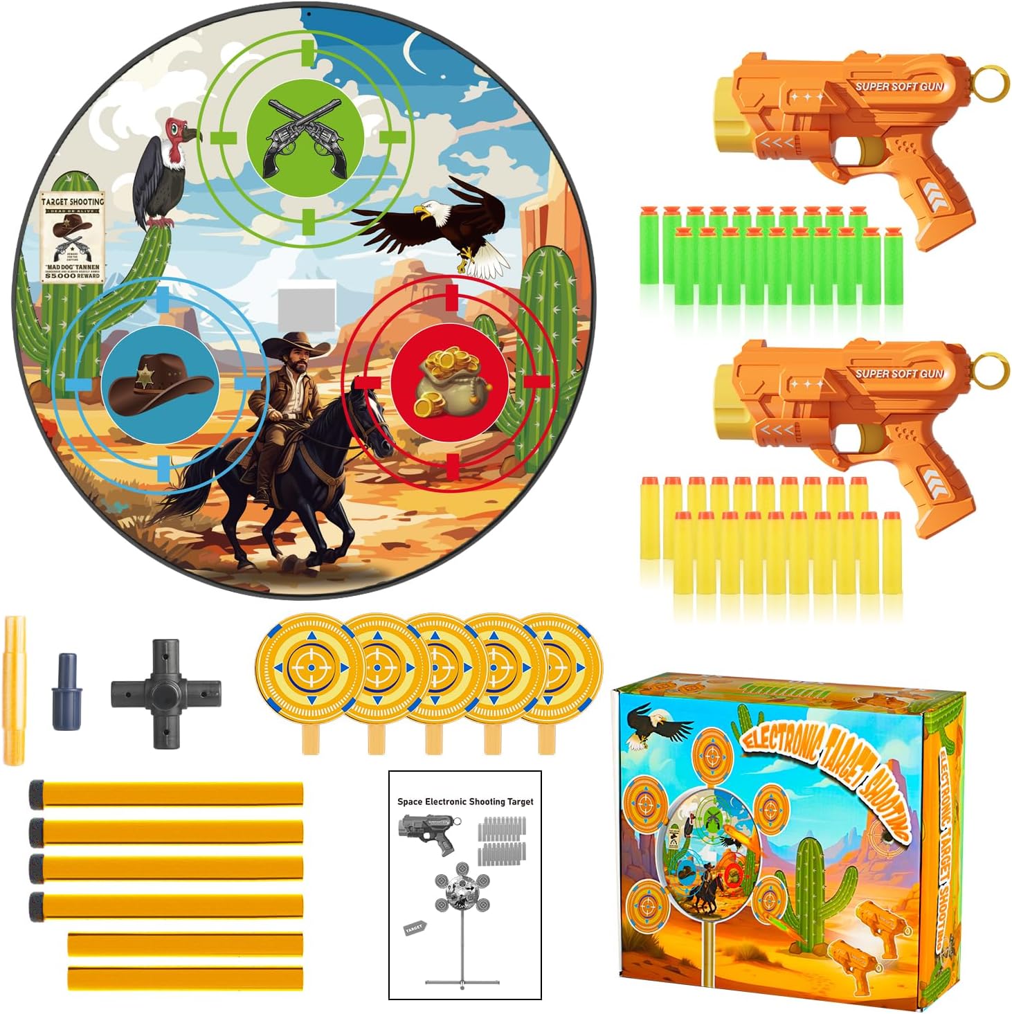 Shooting Game Toys for Ages 3 4 5 6 7 8 9 10+ Year Old Boy, Digital Shooting Target with 40 Soft Foam Dart and 2 Toy Guns Indoor Outdoor Sports Games Birthday Xmas Easter Gifts Toys for Kids 5-7 8-12 Yellow image 8 of 10 B0DRCL7XC5