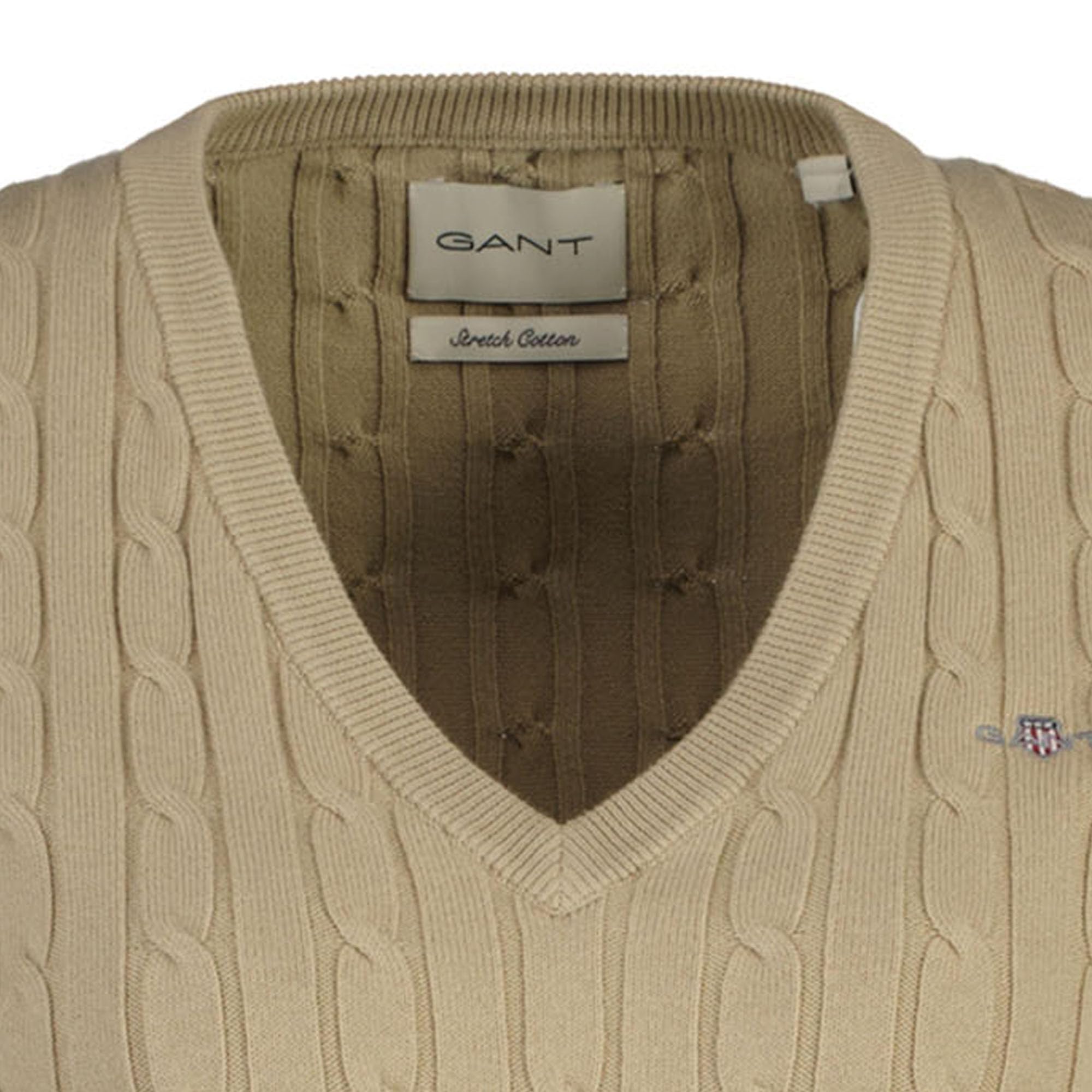 Gant Damen Stretch Cotton Cable V-Neck Pullover