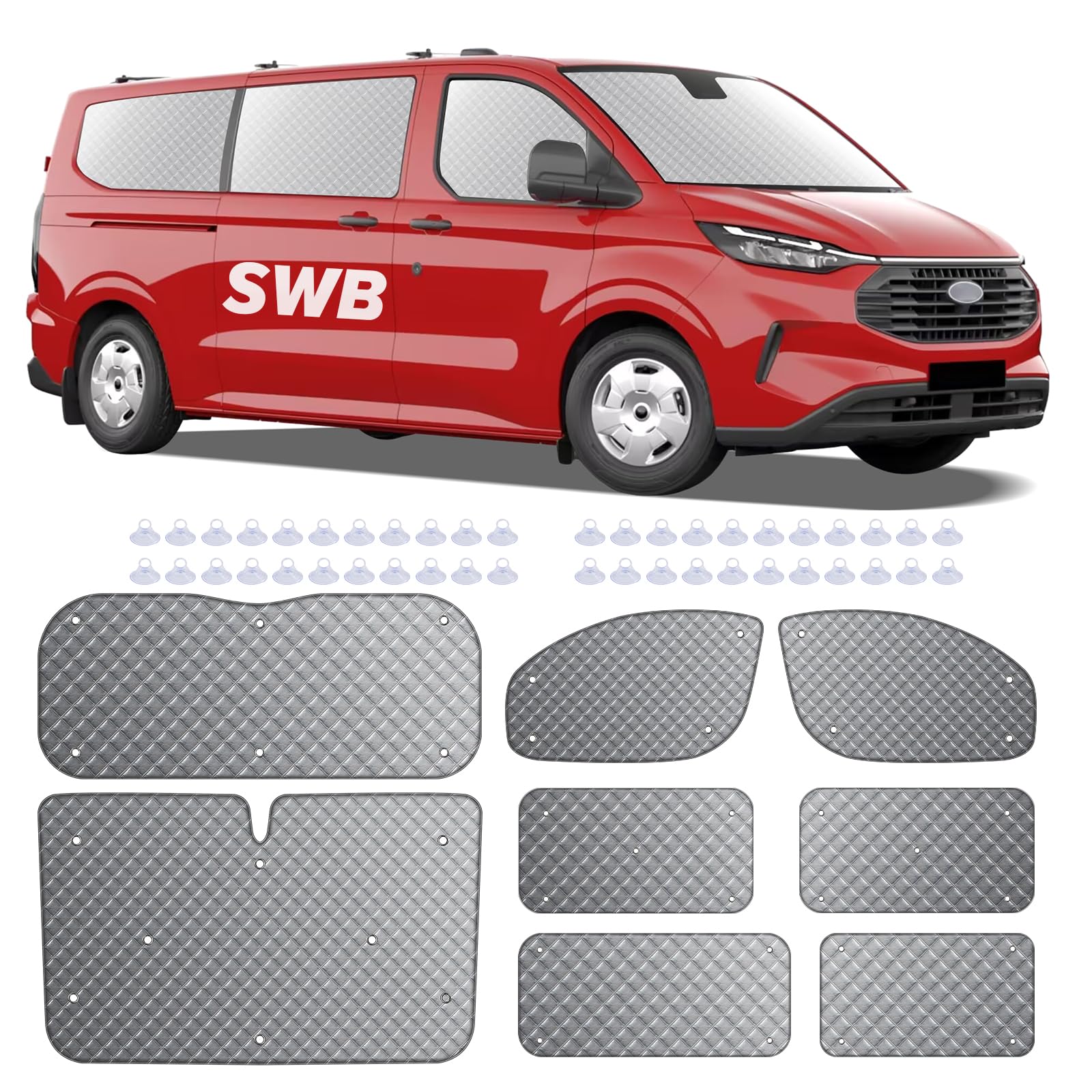 MaxAwe 8Stk Thermomatte Fahrerhaus passend für Ford Transit Custom SWB, Luxus Interne Auto Sonnenblende Frontscheibenabdeckung, Thermo Jalousien Set Verdunkelung, Sonnenschutz Windschutzscheiben Matte