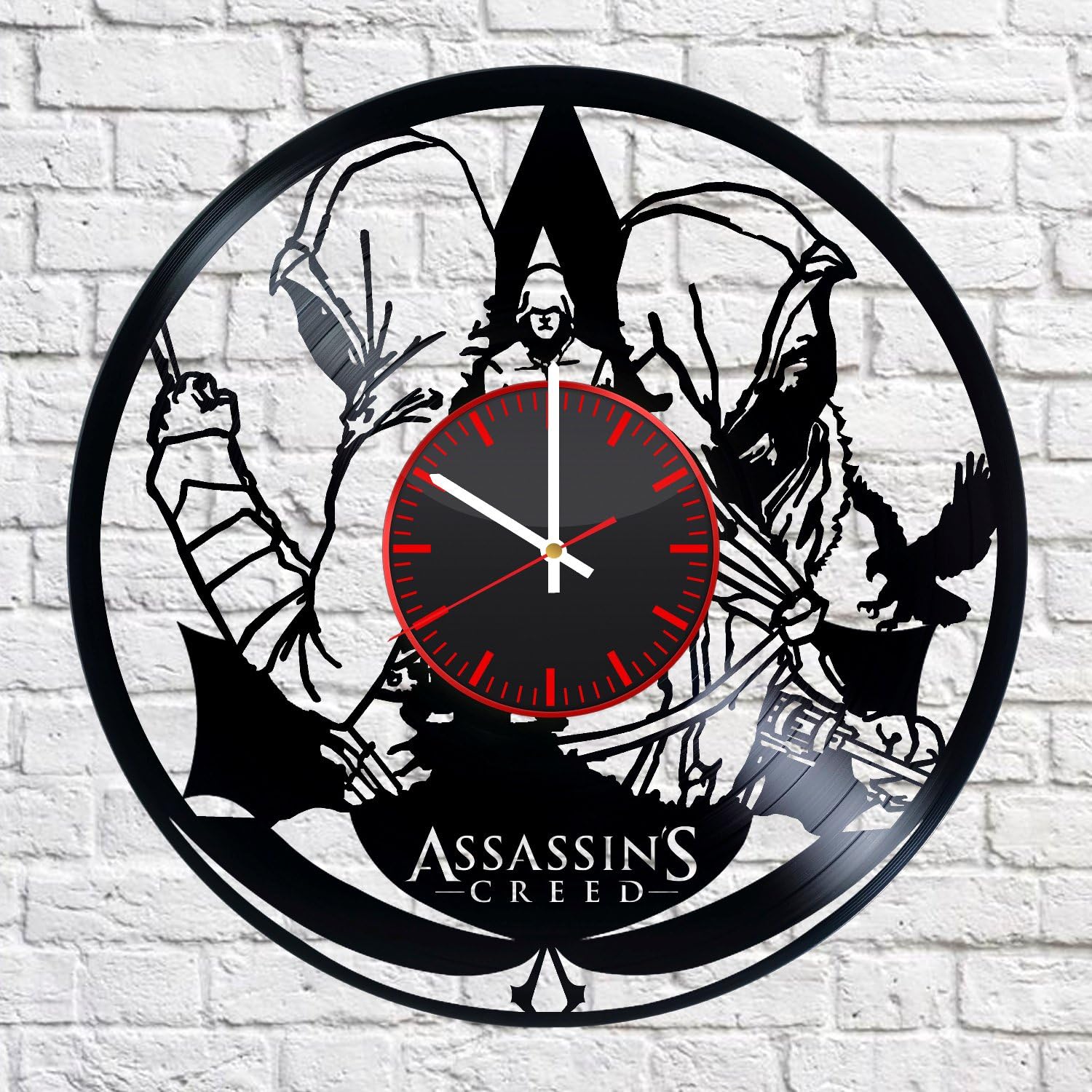 Assassin's Creed black&red Vinyl Record Wall Clock - Get unique bedroom or nursery wall decor - Gift ideas for boys and girls Fantasy Film Unique Art Design
