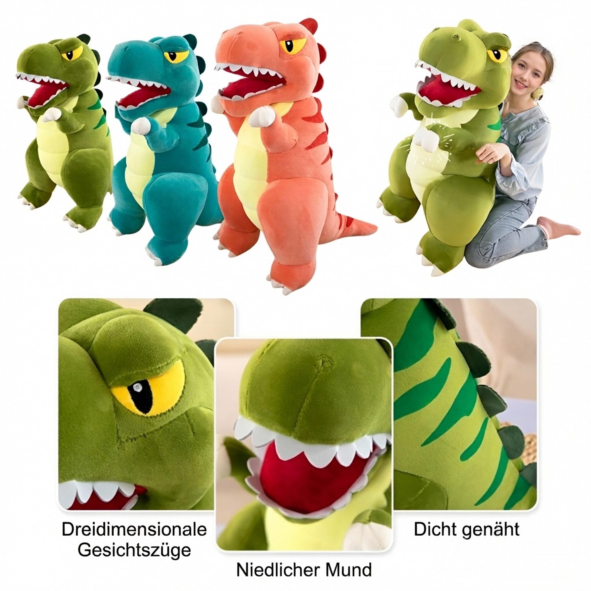 XXL Dinosaurier Plüschtier – Großes Kuscheltier Dino, Weiches Stofftier zum Umarmen, Riesiges Plüschtier für Kinder, Geschenk für Jungen und Mädchen (80CM,Grün)