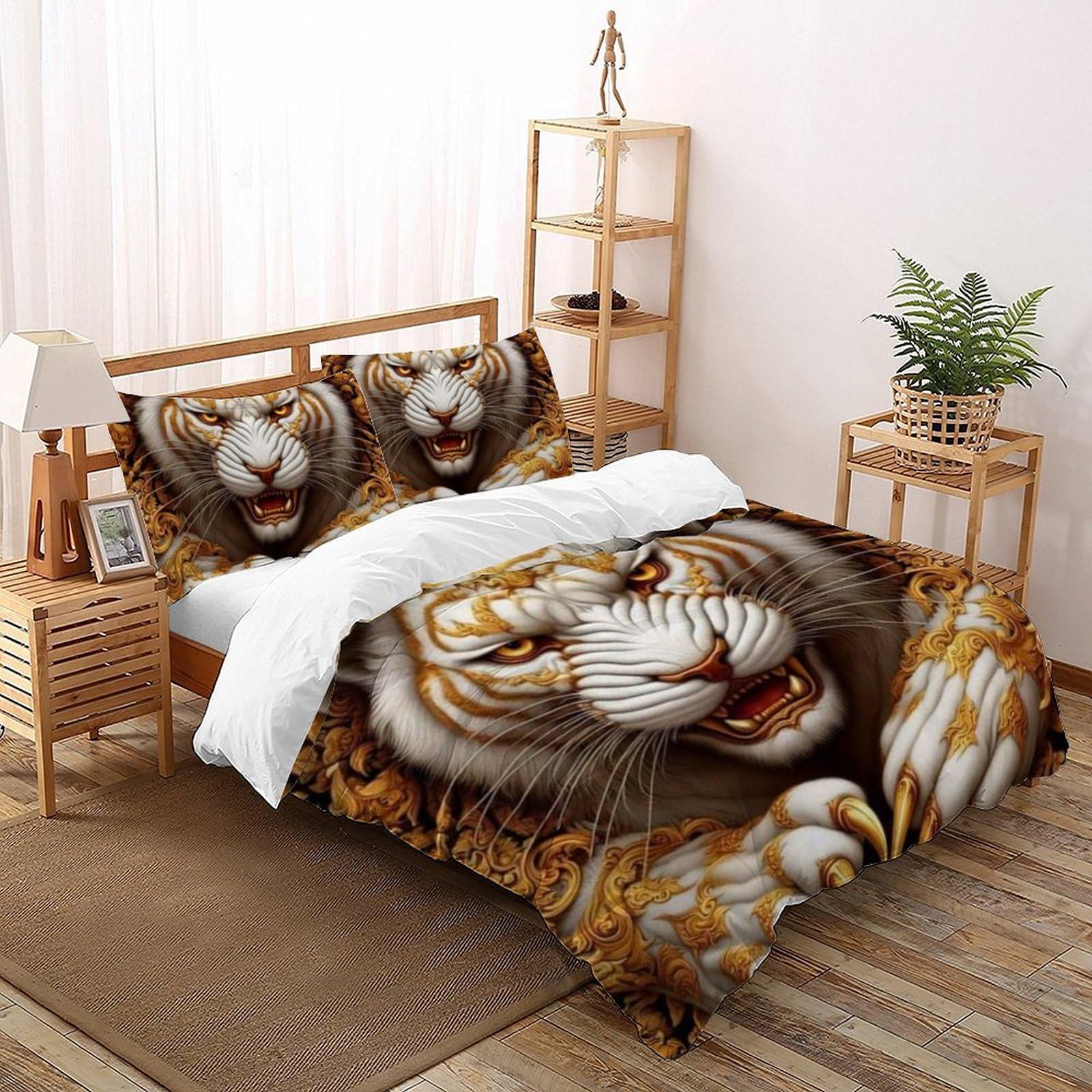 Housse de couette lion dorée 200x200 pour une chambre d'ado style safari