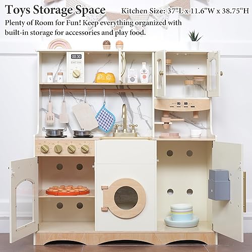 Miniatura 6 de Play Kitchen set for kids and Toddlers with Realistic ICE Maker & Sounds,Wooden Toy Kitchen Set with 20 Accessories, Interactive Learning Toy for