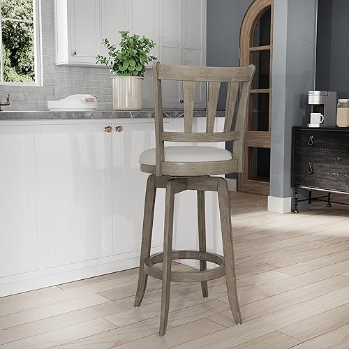 Miniatura 67 de Hillsdale Presque Isle Taburete giratorio de madera con asiento de piel sintética, altura de barra, color negro Negro -,gris (Aged