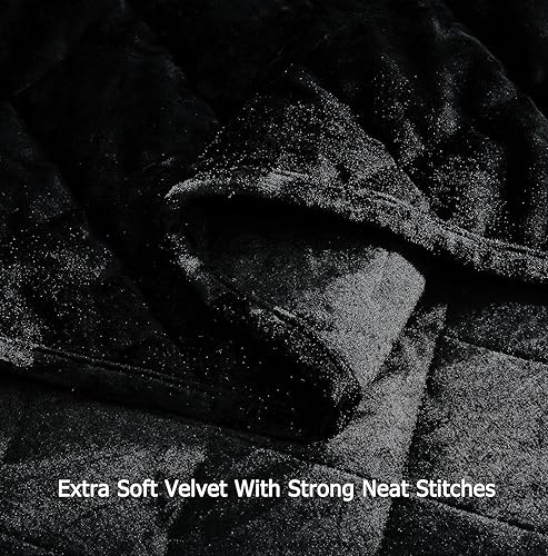 Miniatura 7 de Chezmoi Collection Lux - Juego de edredón de terciopelo negro extra grande, ropa de cama de terciopelo envejecido de 3 piezas para todas las