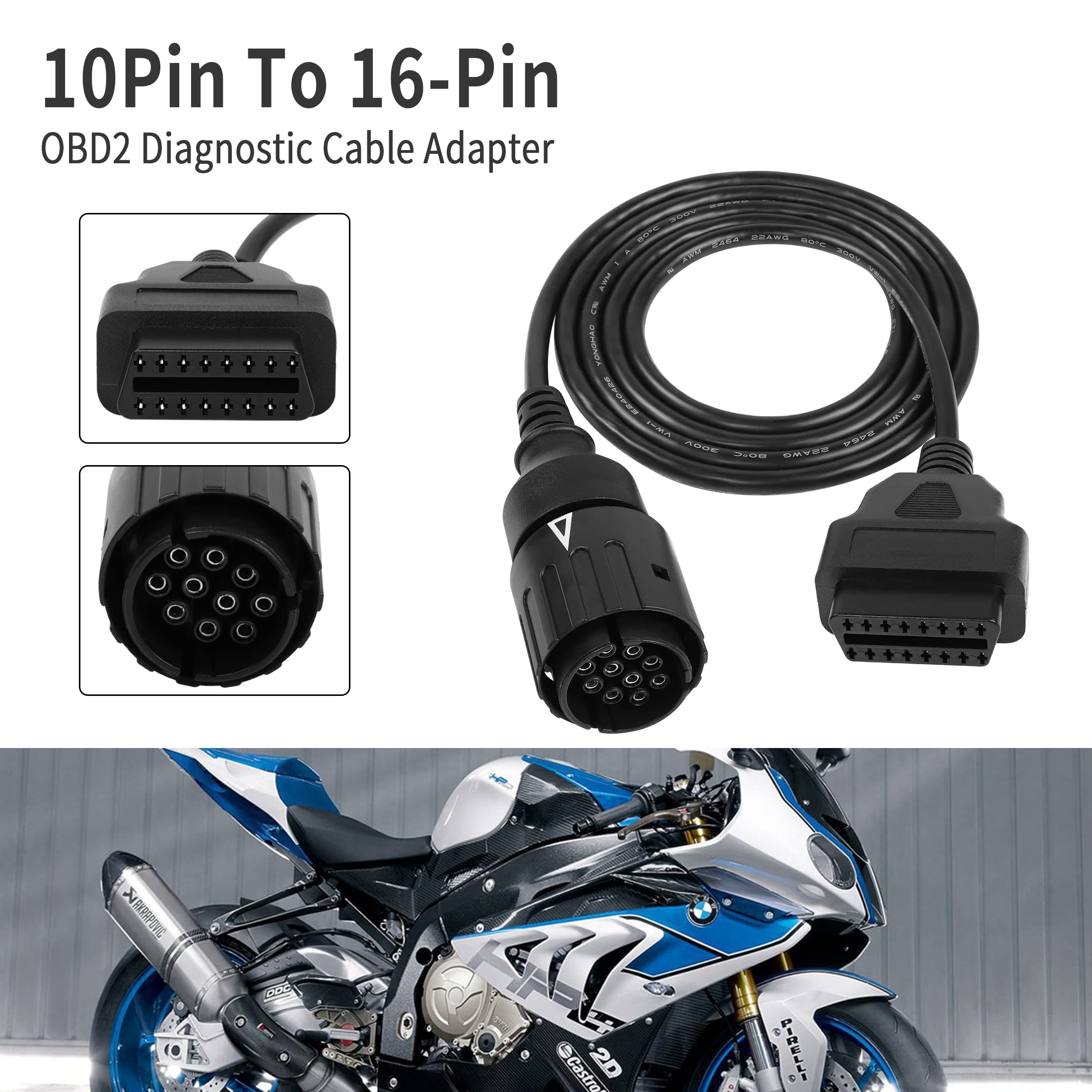 YACSEJAO Cavo Prolunga Diagnostico OBD2 Da 10 A 16 Pin Per Moto, 1,5 Metri, Adattatore Per BMW E Altri Modelli - 6