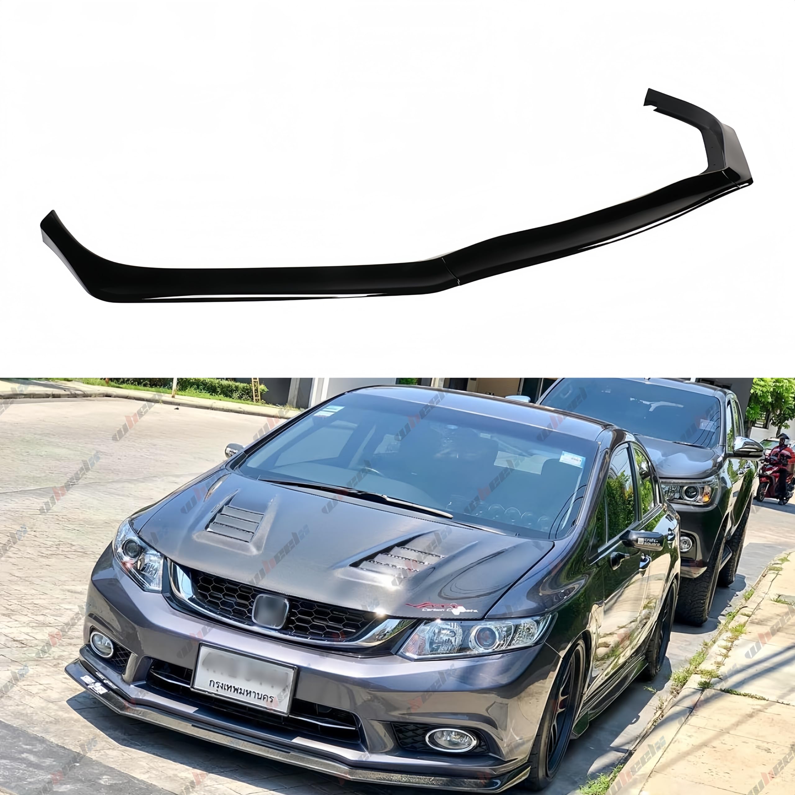 3Pcs Front Bumper Lip Compatible with 2013-2015 Honda Civic, JDM CS Style Air Dam Lower Chin Spoiler Splitter Fit for 13-15 Sedan, Protection Body Kit (Glossy Black)