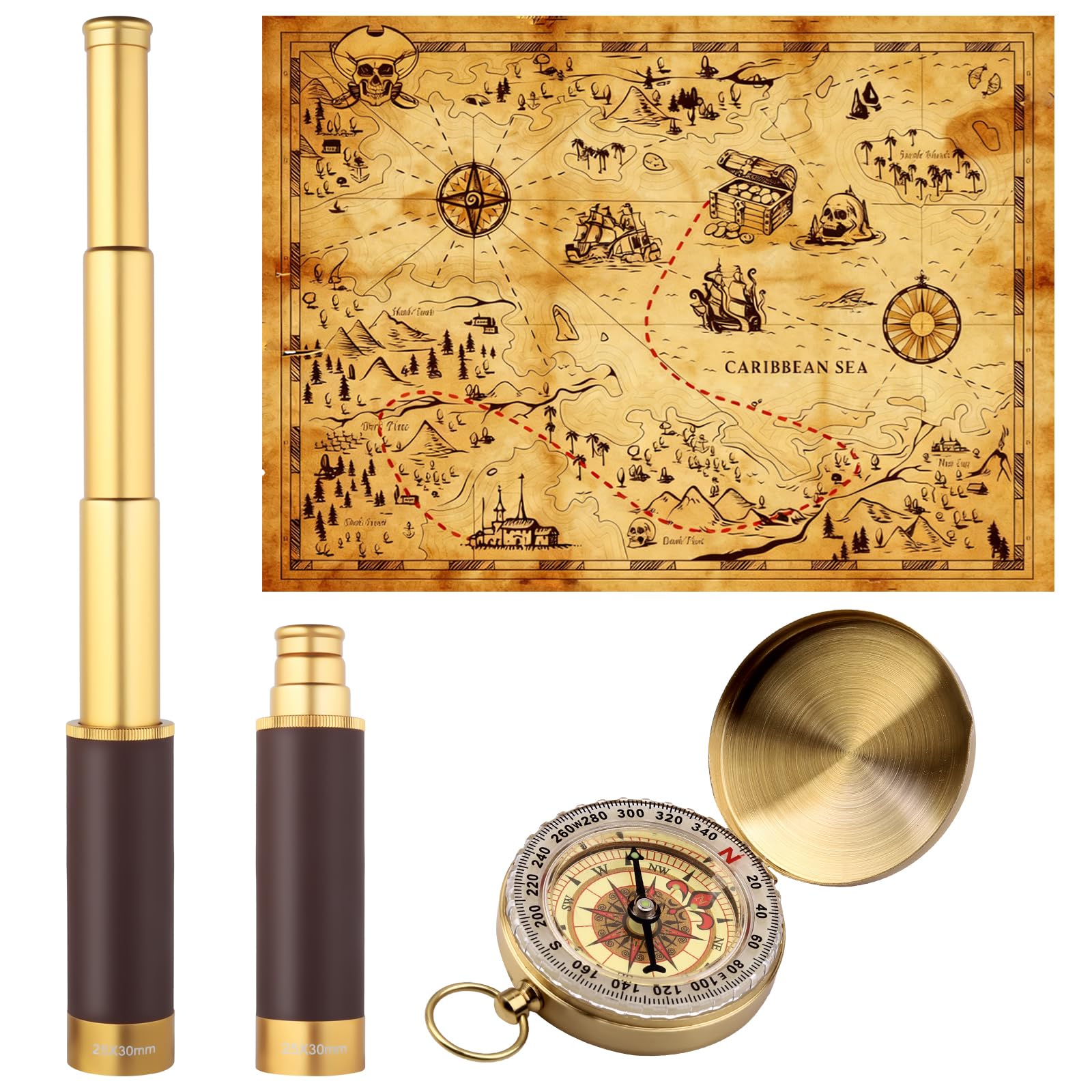 Fernrohr Kinder Pirat Retro Monokular 25x30 Zoomable Spyglass BAK-4 Linse Kapitän Jack Teleskop Erwachsene für Outdoor Camping Vogelbeobachtung Jagd