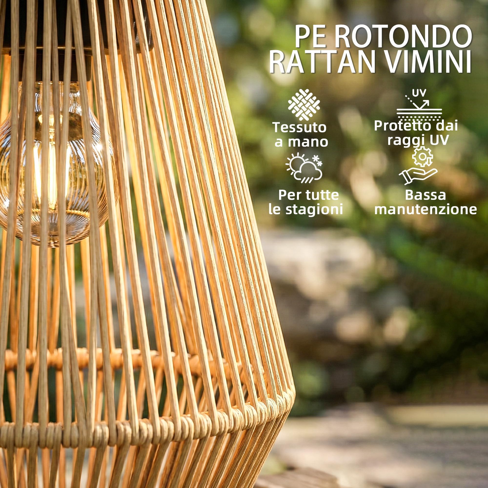 Lot de 2 lanternes tressées auto-éclairantes à énergie solaire pour décoration d'ambiance de camping et de jardin